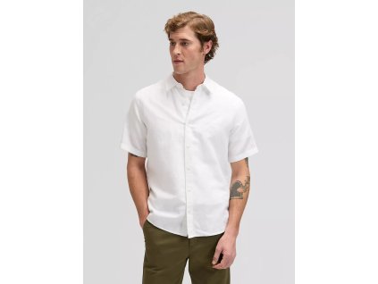 Pánská lněná košile krátký rukáv LEE 112376562 SS LEE SHIRT Bright White