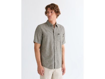 Pánská lněná košile krátký rukáv WRANGLER 112378047 SS 1 PKT SHIRT Deep Depths