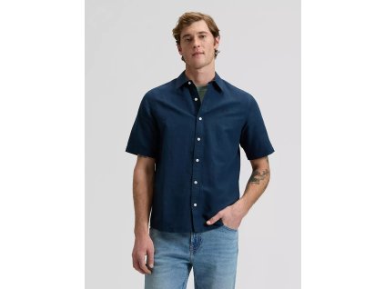 Pánská lněná košile krátký rukáv LEE 112376564 SS LEE SHIRT Rivet Navy