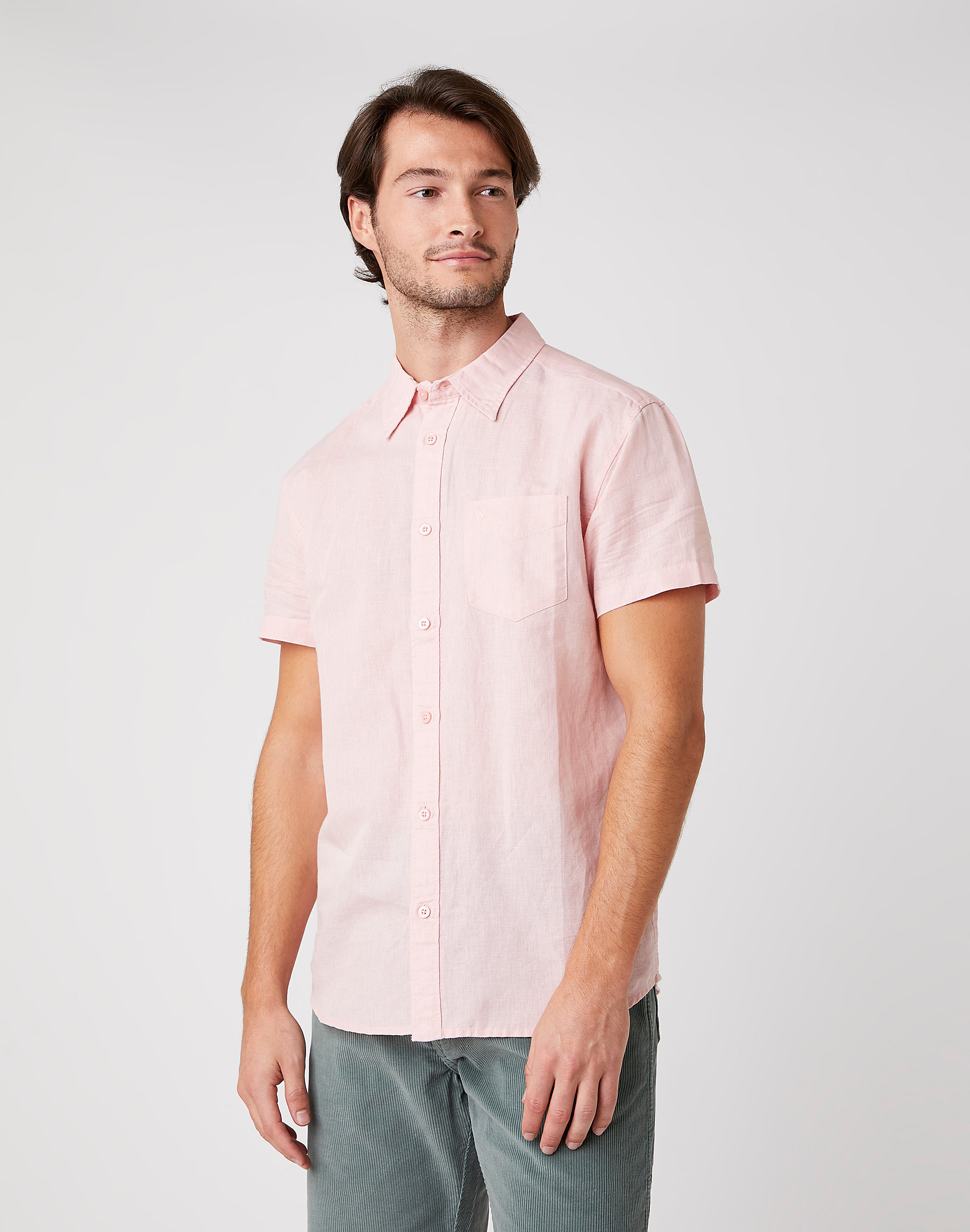 Pánská košile WRANGLER W5J7LOXTU SS 1PKT SHIRT Silver Pink Velikost: L