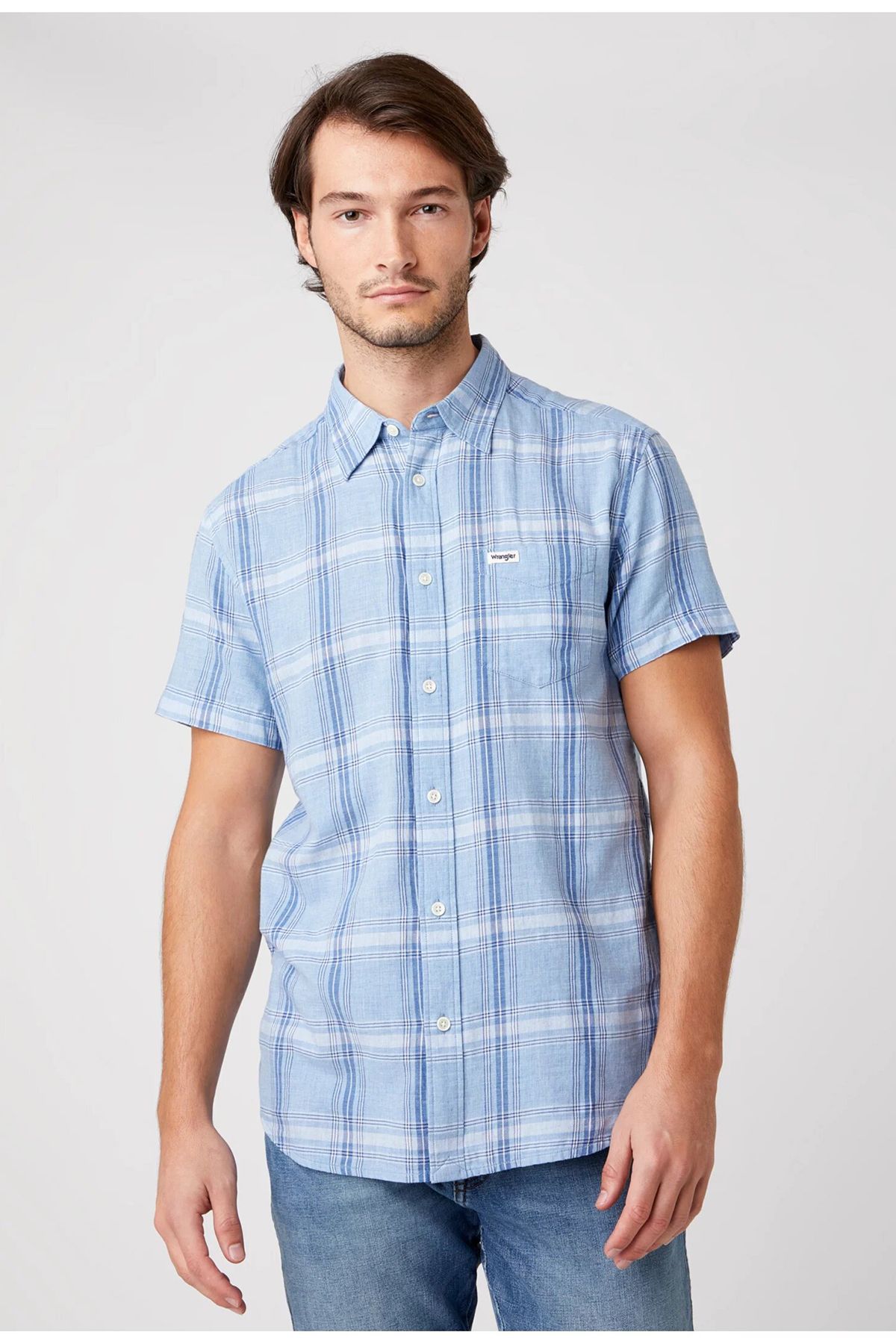 Pánká košile WRANGLER W5J11OXVT SS 1 PKT SHIRT Cerulean Blue Velikost: M