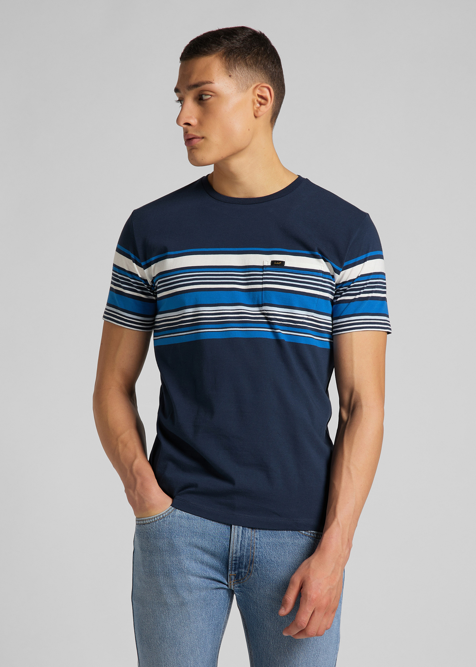 Pánské tričko LEE L63OLI35 SS STRIPY PKT TEE Navy Velikost: XXL