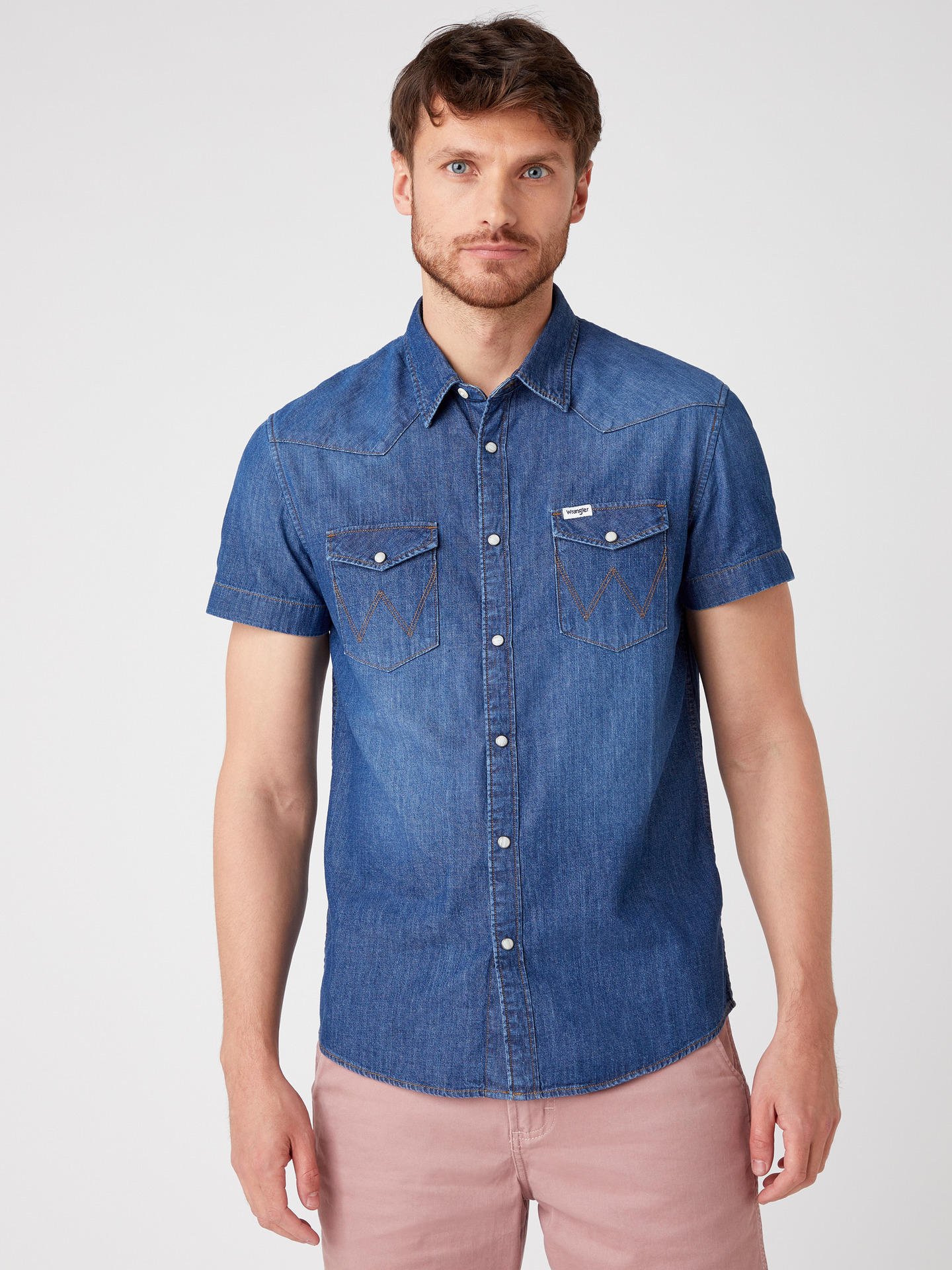 Pánská džínová košile WRANGLER W5J05K30P SS WESTERN SHIRT Mid Summer Velikost: M