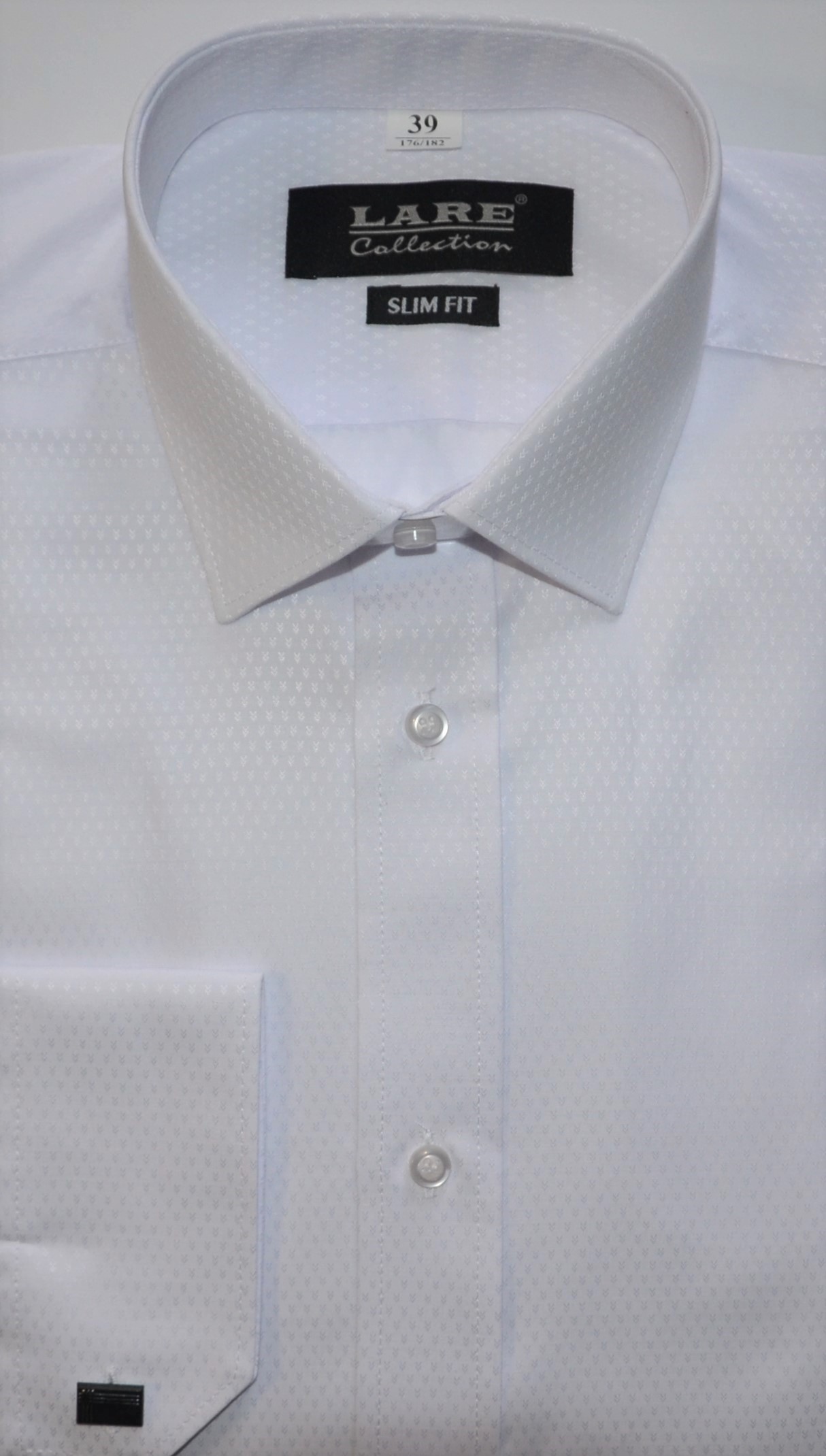 Pánská košile dlouhý rukáv LARE SLIM FIT M10 Bílá na manžetový knoflík Velikost: 44