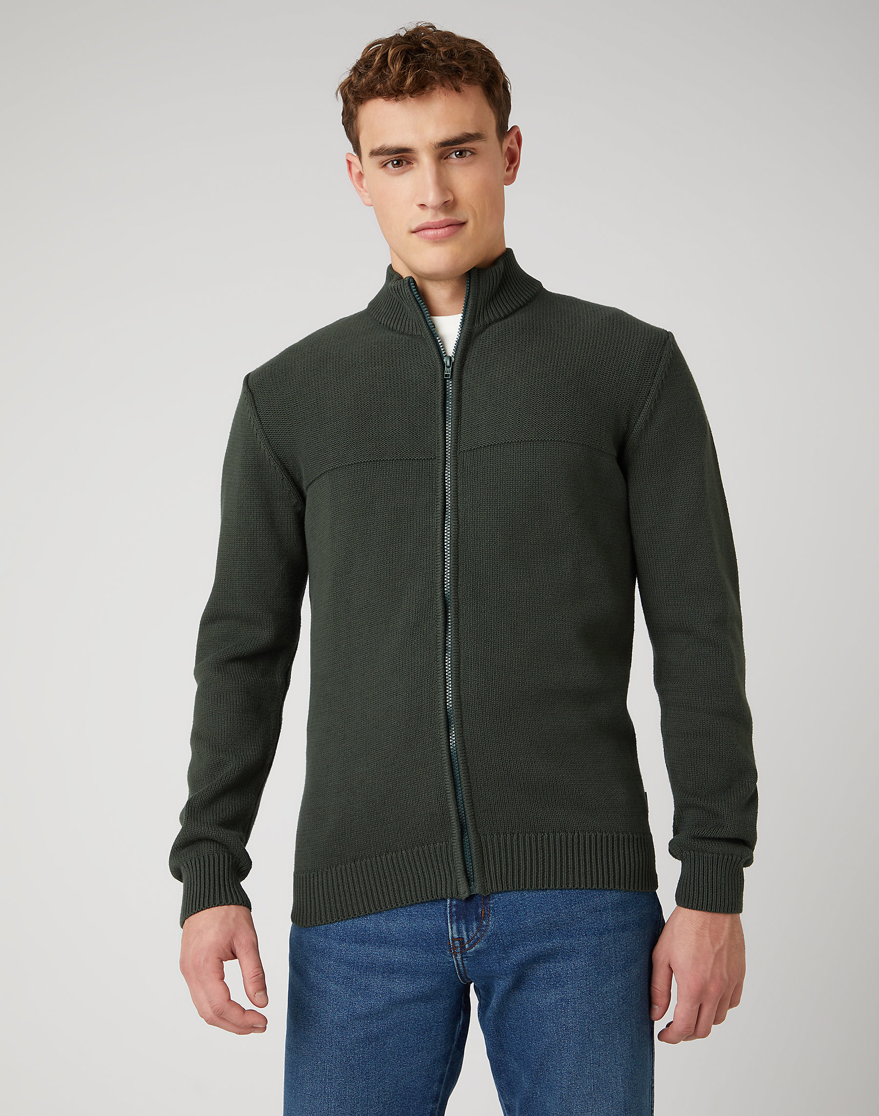 Pánský svetr WRANGLER W8B5QOG08 FULL ZIP KNIT Deep Forest Velikost: XXL