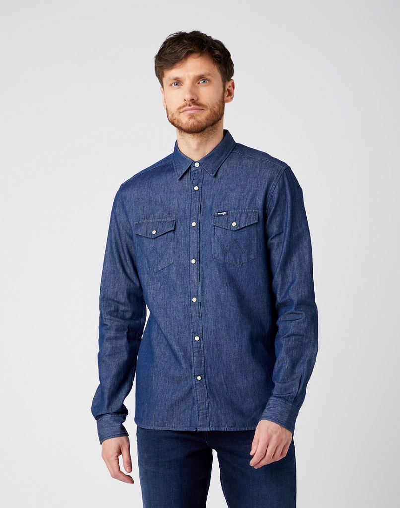 Pánská džínová košile WRANGLER W5M7C3X1E LS DENIM SHIRT Dark Indigo Velikost: L