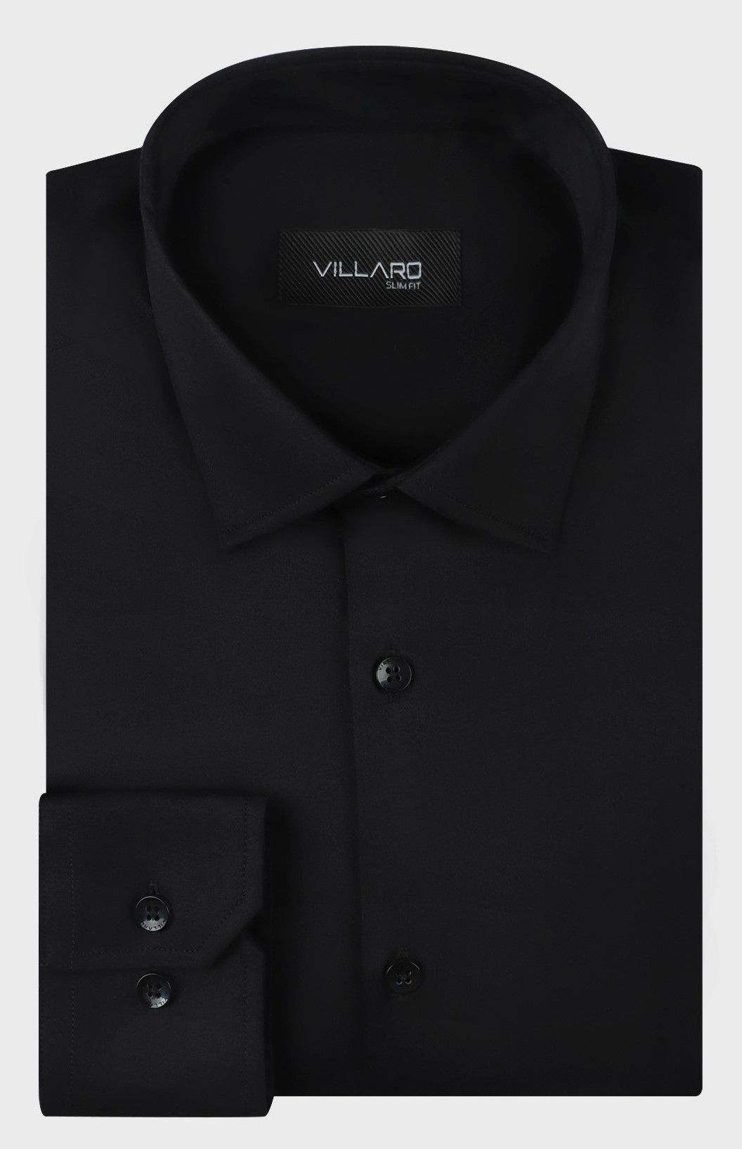 Pánská košile dlouhý rukáv VILLARO by MMER 012DSL Slim Fit černá saténová Velikost: 41