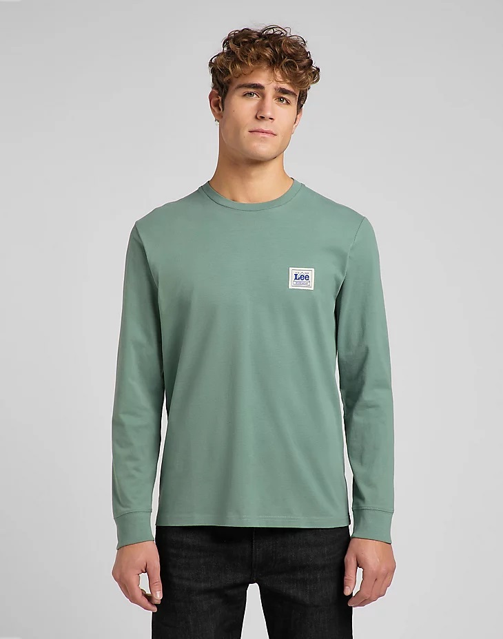 Pánské tričko LEE L63MJATY LS BRANDED TEE Steel Green Velikost: XXL