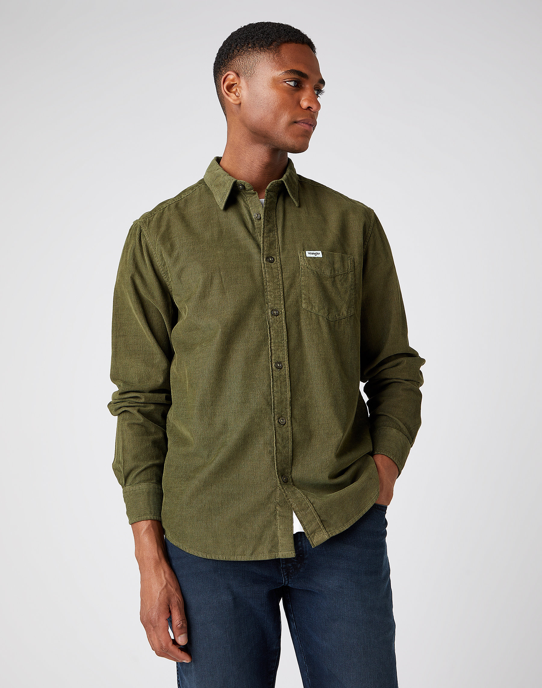 Pánská manšestrová košile WRANGLER W5A14AXIX REGULAR FIT Ivy Green Velikost: M
