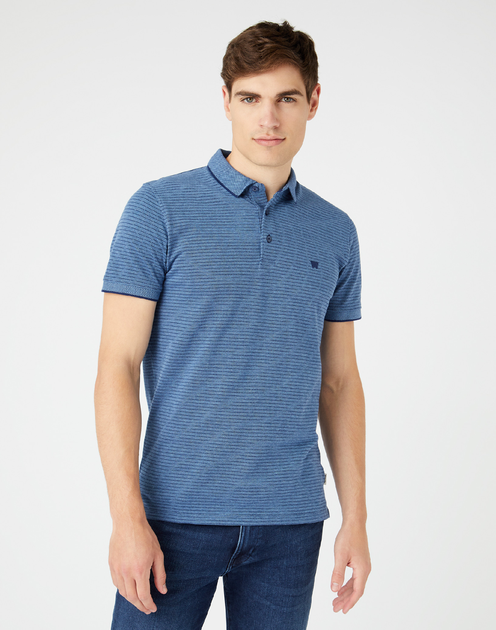 Pánská polokošile WRANGLER W7H7KEX9I REFINED POLO Medieval Blue Velikost: M