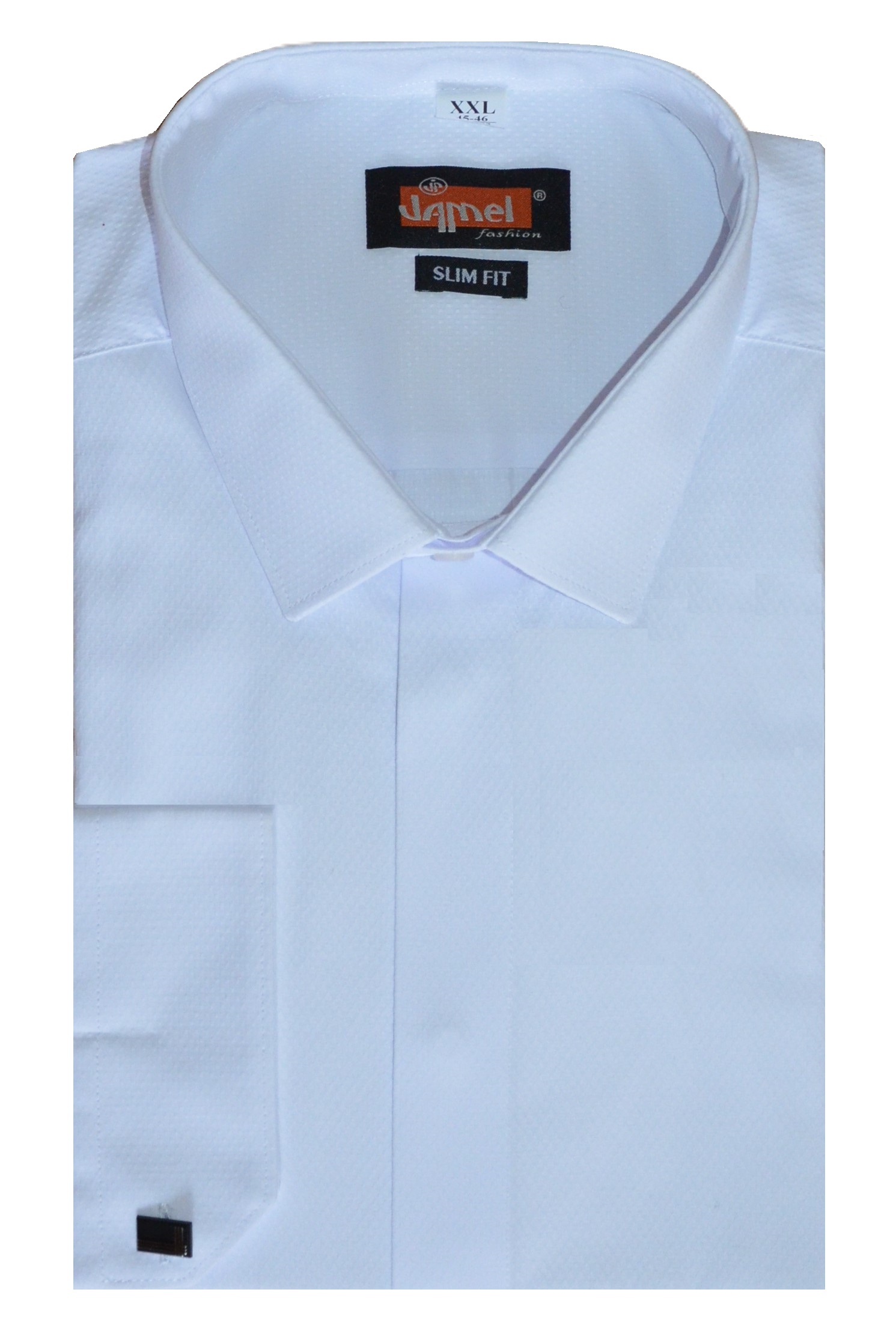 Pánská košile dlouhý rukáv Jamel Fashion 202/01 SLIM FIT Bílá manžetový knoflík zakrytá léga jemný vzor Velikost: XXL