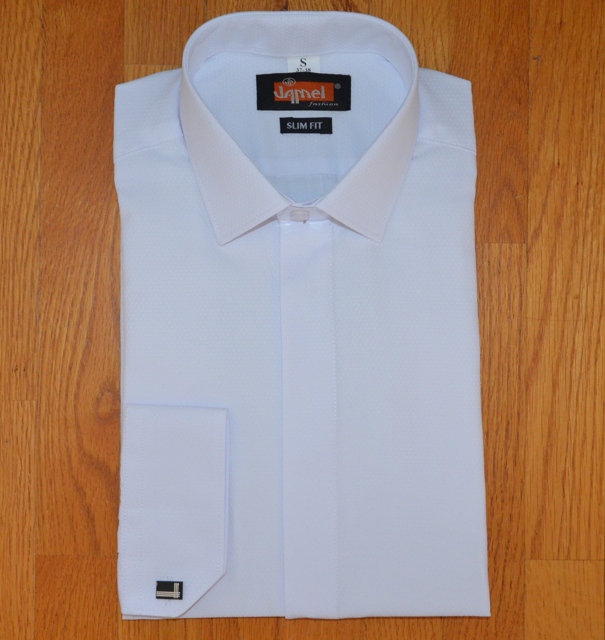Pánská košile dlouhý rukáv Jamel Fashion 202/01 SLIM FIT Bílá manžetový knoflík zakrytá léga jemný vzor Velikost: 45-46 XXL
