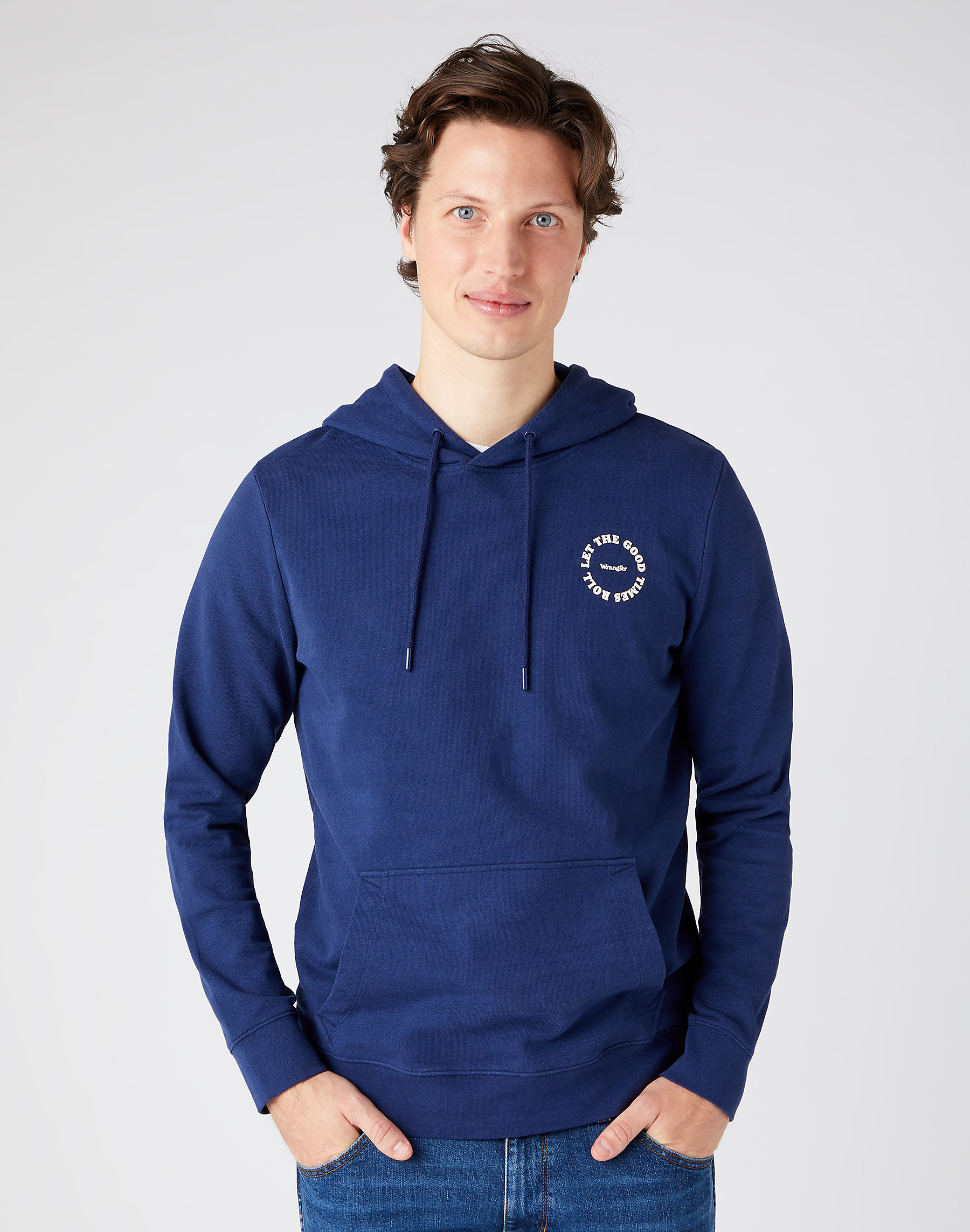 Pánská mikina WRANGLER W6H3H1X9I GOOD TIMES HOODIE Medieval Blue Velikost: L