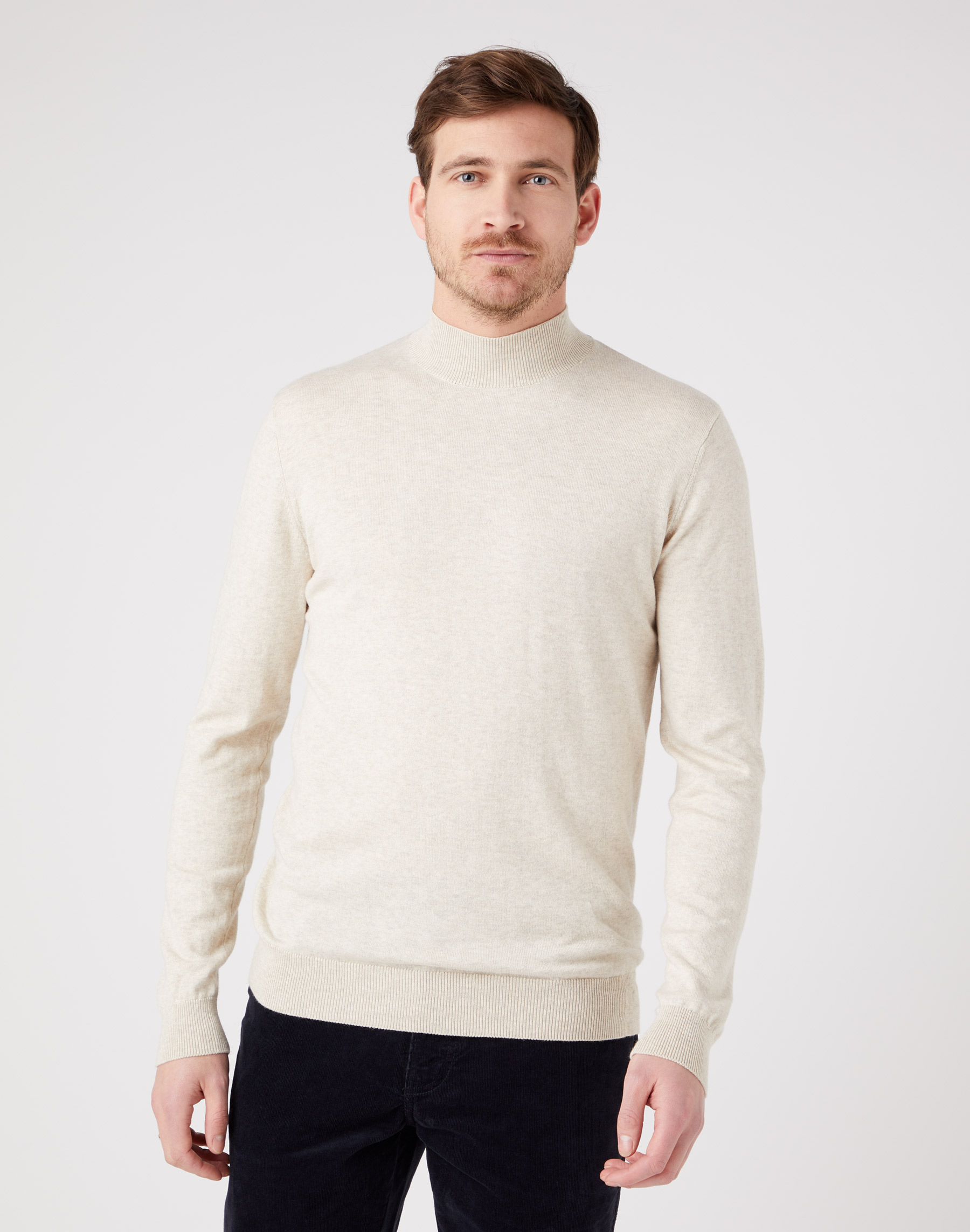 Pánský svetr se stojáčkem W8D12PC17 WRANGLER SEASONAL KNIT Oat Mele Velikost: M