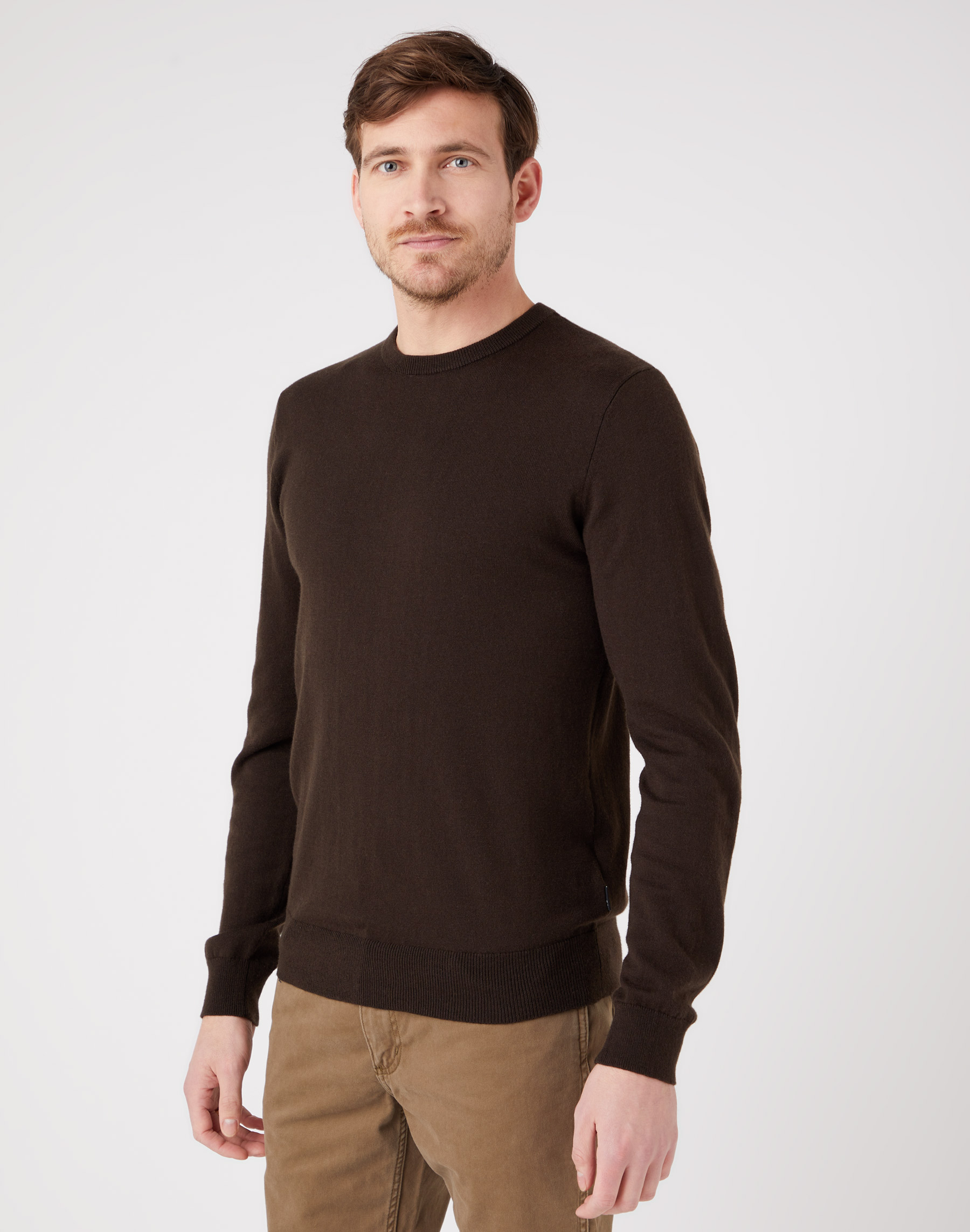 Pánský svetr WRANGLER W8A02PH38 CREWNECK KNIT Delicioso Brown Velikost: XL