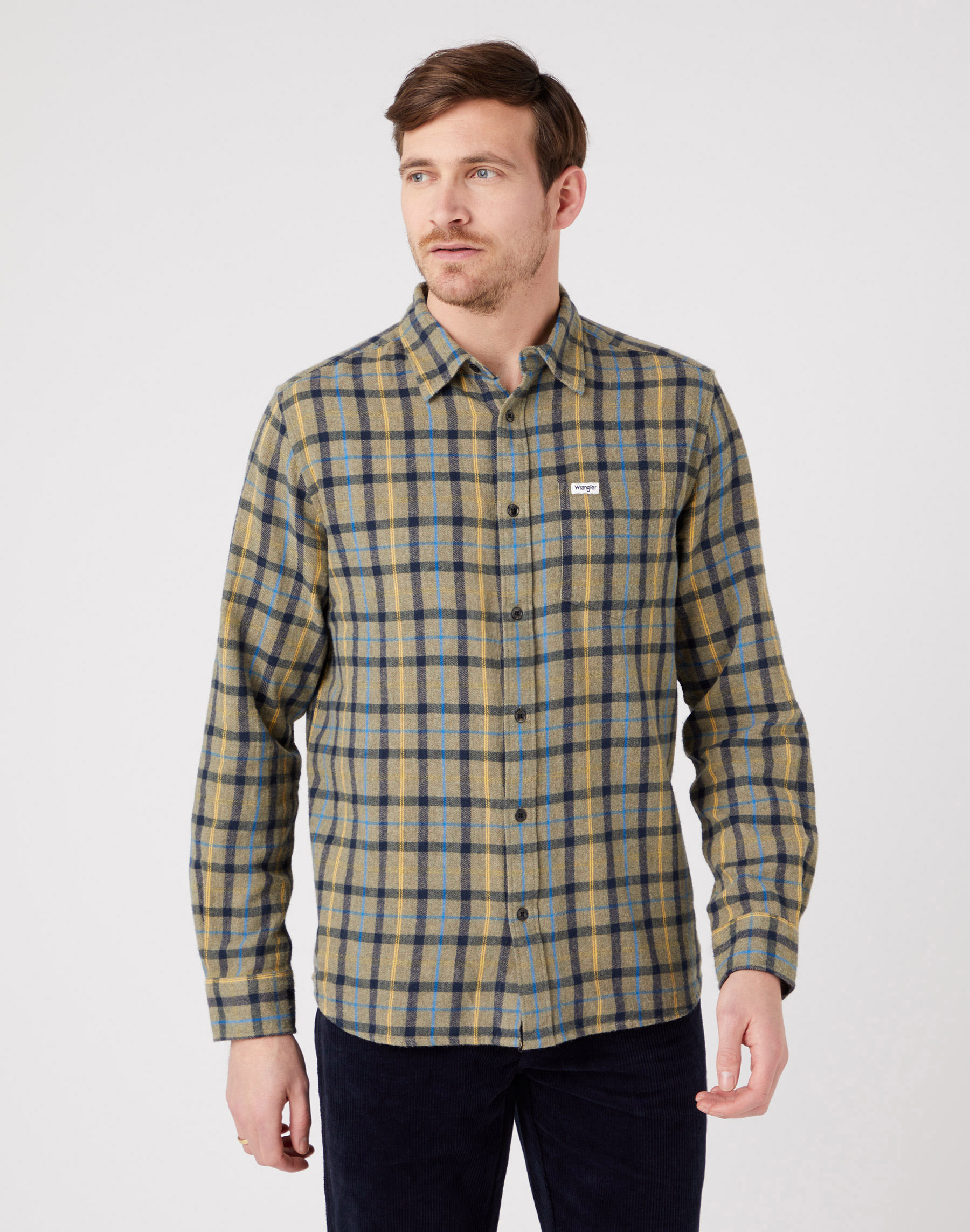 Pánská flanelová košile WRANGLER W5A2B3X45 1 POCKET SHIRT Dusty Olive Velikost: M