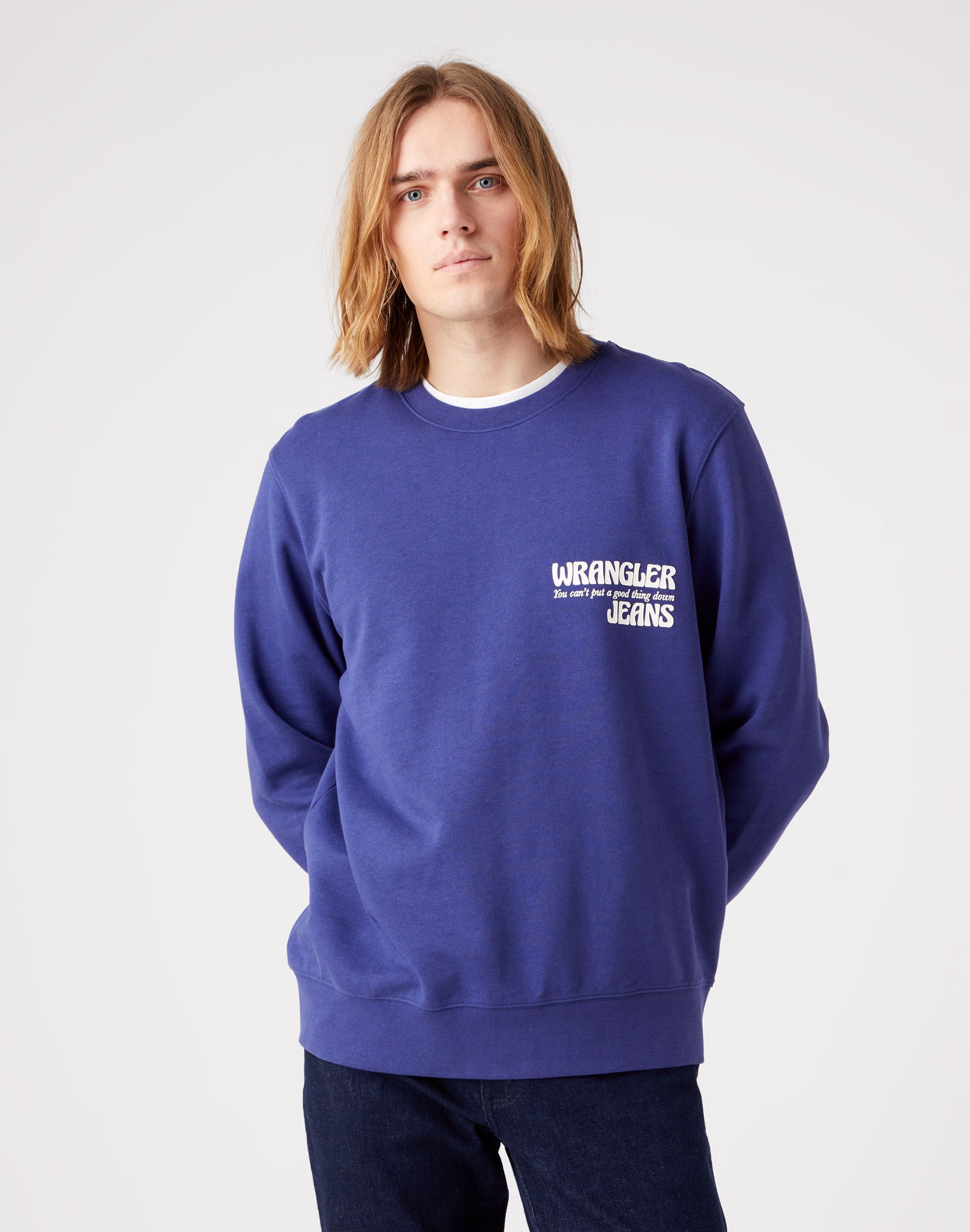 Pánská mikina WRANGLER W667ILB51 SLOGAN CREW Blue Ribbon Velikost: M