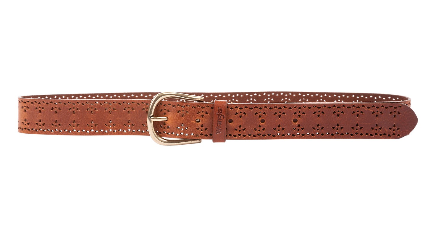 Dámský kožený opasek WRANGLER W0J5U1X81 PERFORATED BELT Cognac Velikost: 85 cm