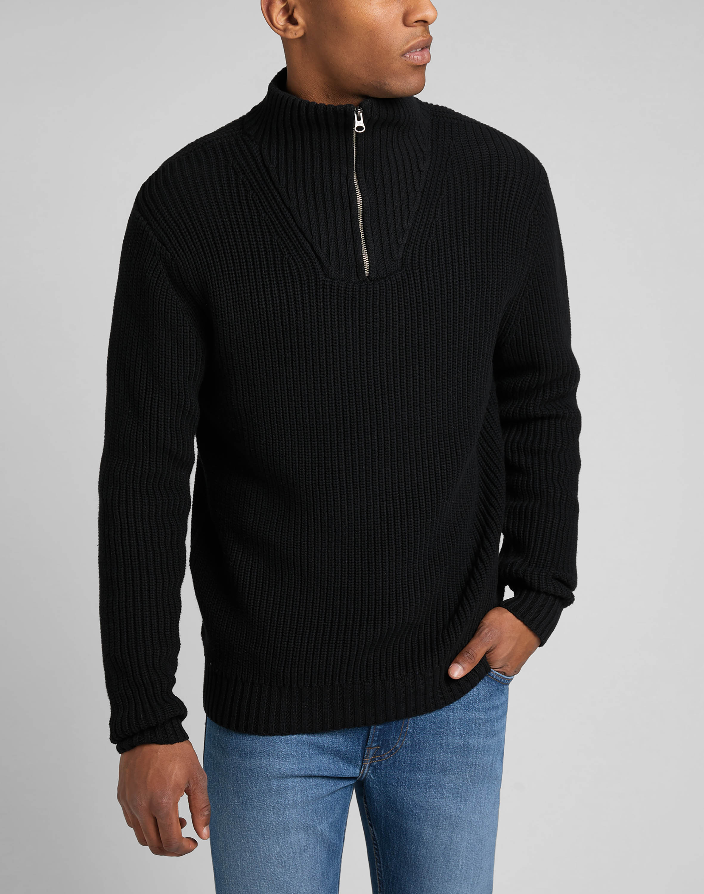 Pánský svetr WRANGLER L83YDE01 HALF ZIP KNIT Black Velikost: XXL