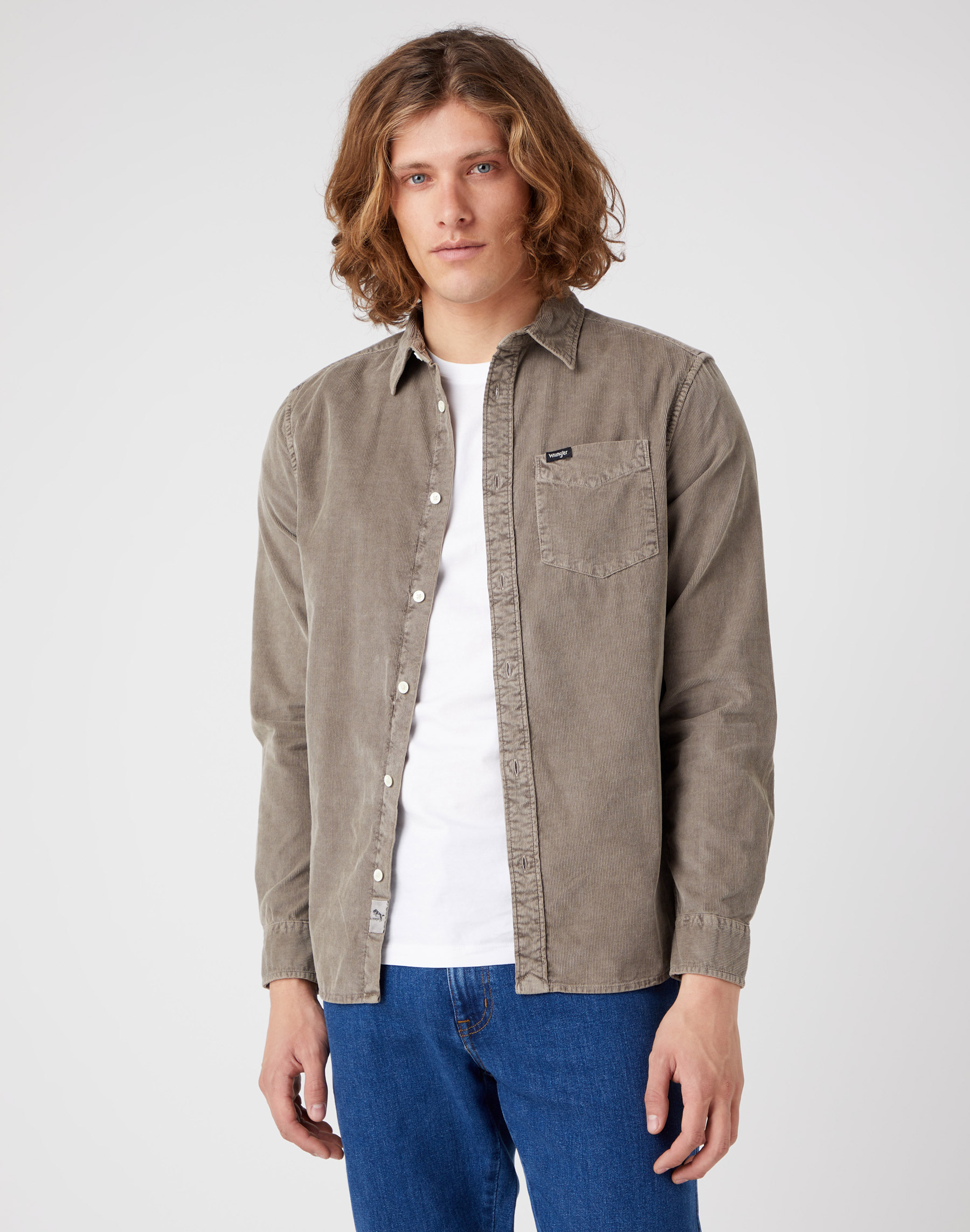 Pánská manšestrová košile WRANGLER W5A24AH38 1 POCKET SHIRT Delicioso Brown Velikost: M