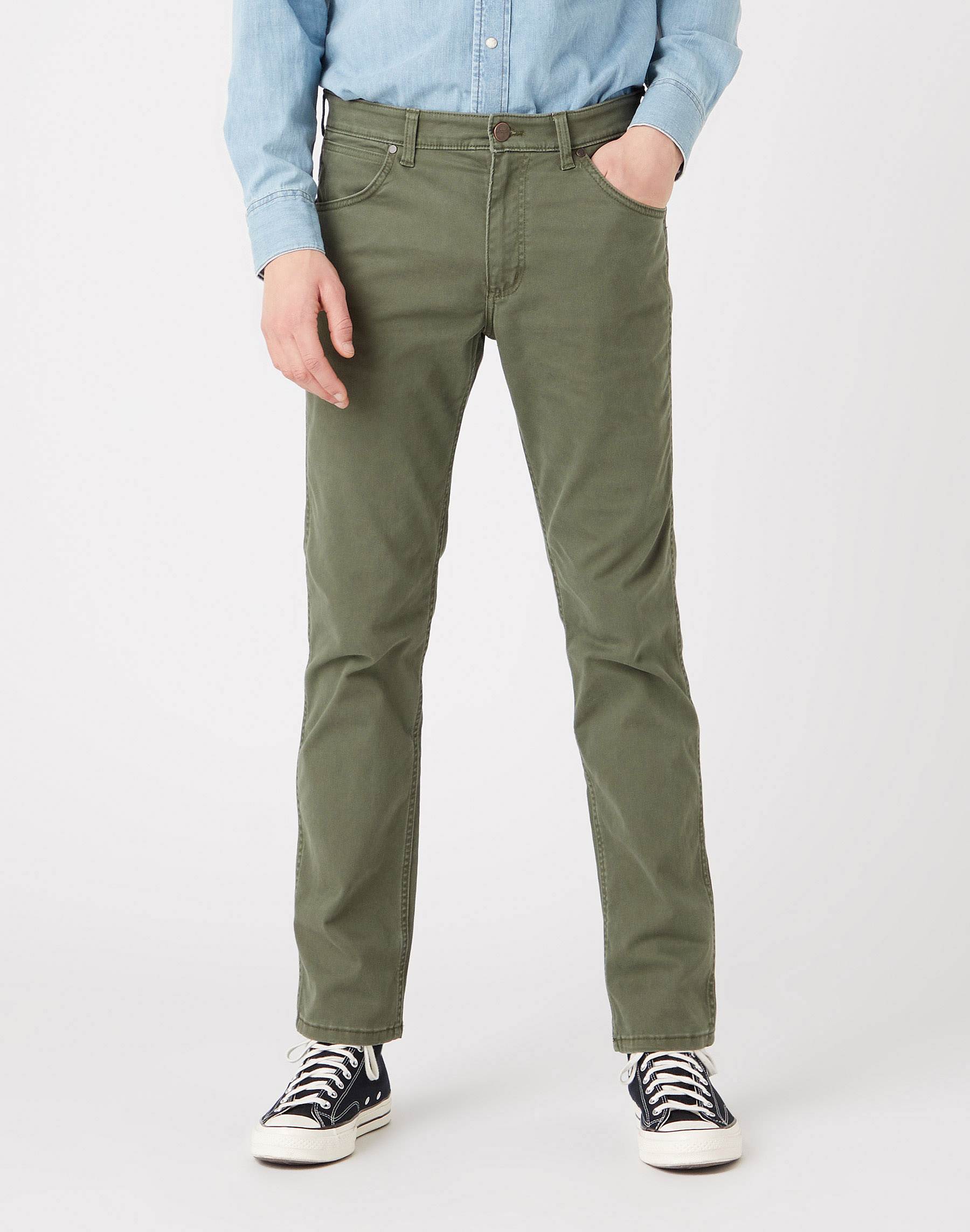 Pánské kalhoty WRANGLER W15Q71G40 GREENSBORO STRETCH Militare Green Velikost Pas/Délka: 35/34