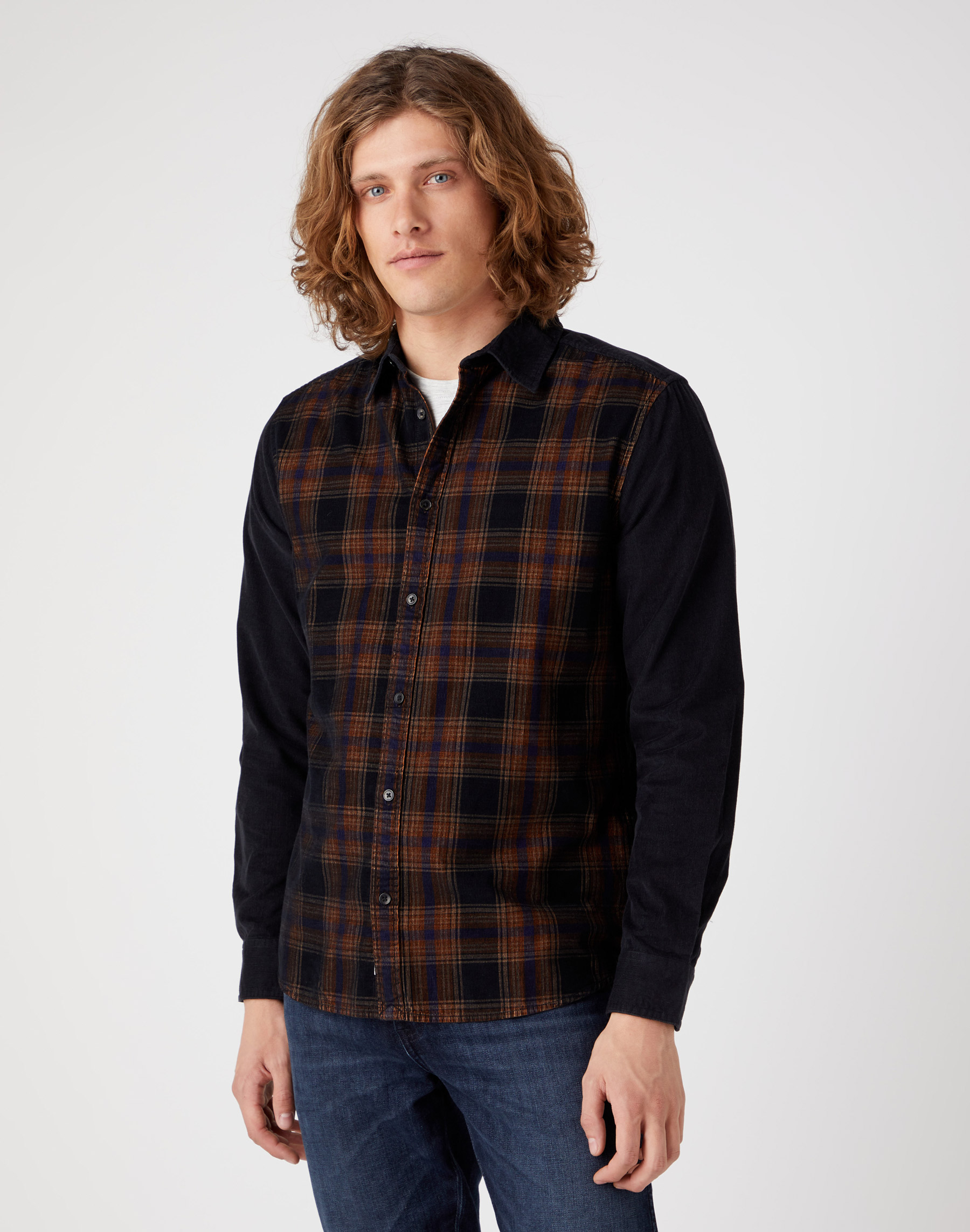 Pánská manšestrová košile WRANGLER W5B5COXV6 NON POCKET SHIRT Faded Black Velikost: XXXL