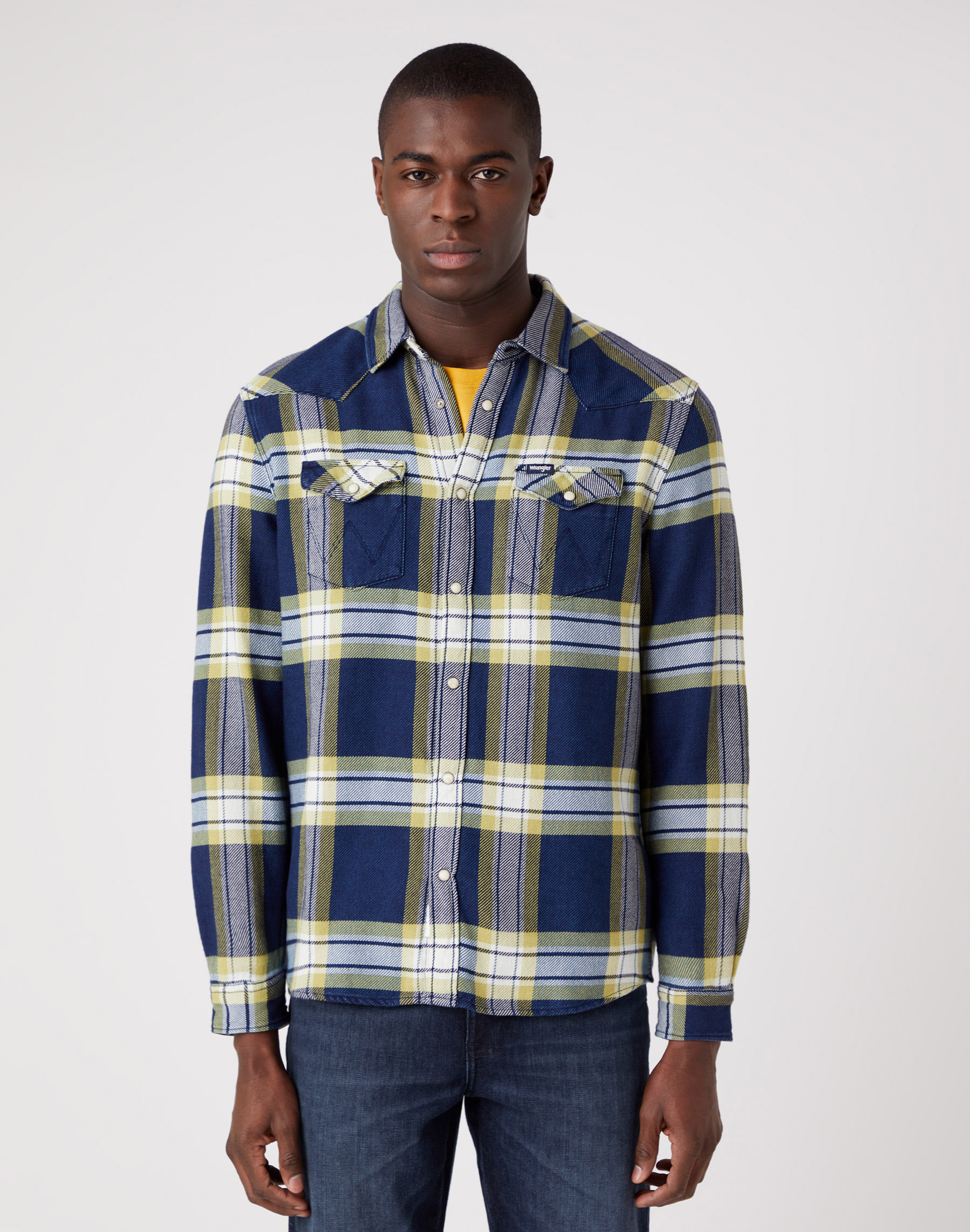 Pánská flanelová košile WRANGLER W5B4MTG53 WESTERN SHIRT Stone Green Velikost: 4XL