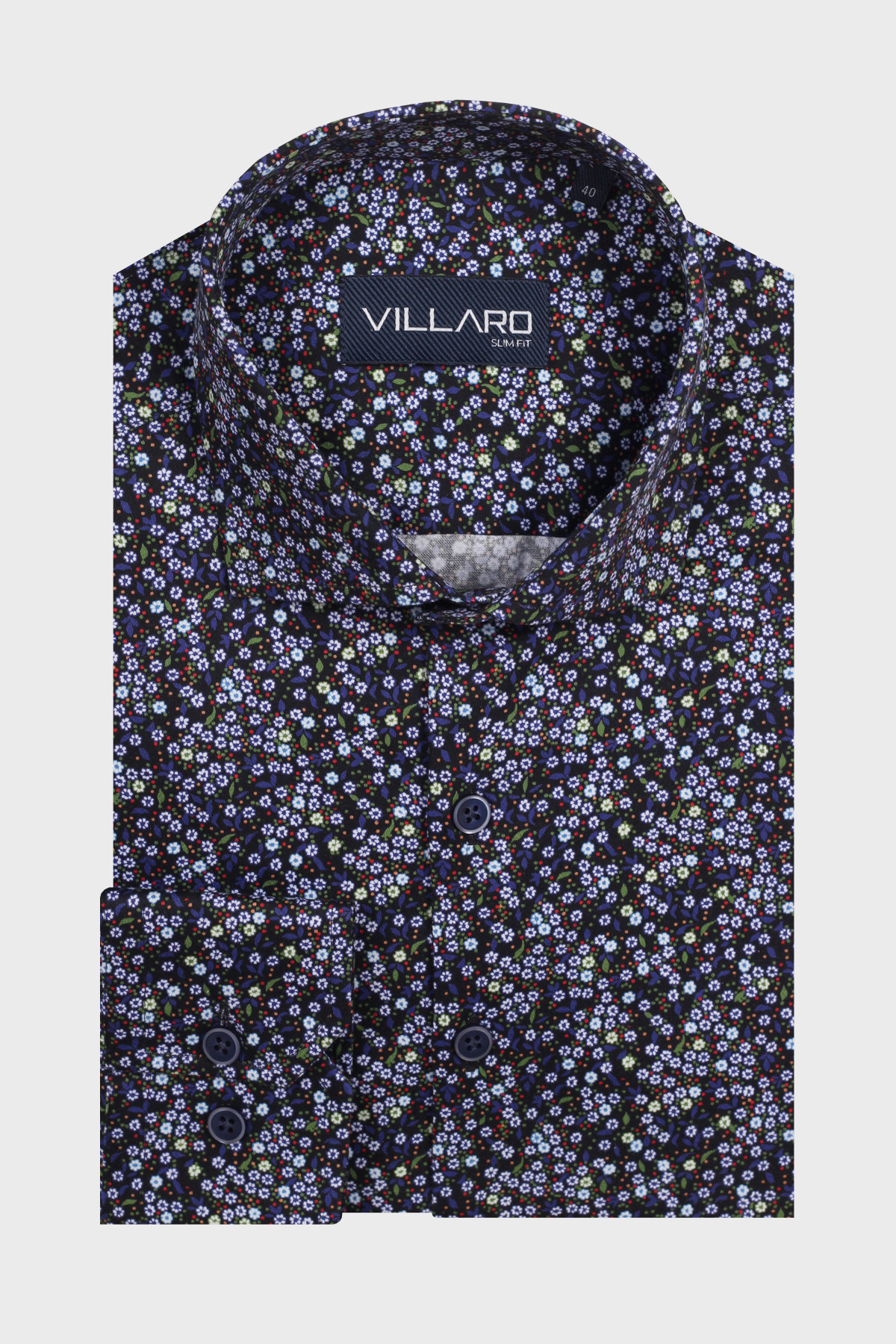 Pánská košile dlouhý rukáv VILLARO by MMER H004DSL Slim Fit vzorovaná prodloužená Velikost: 44