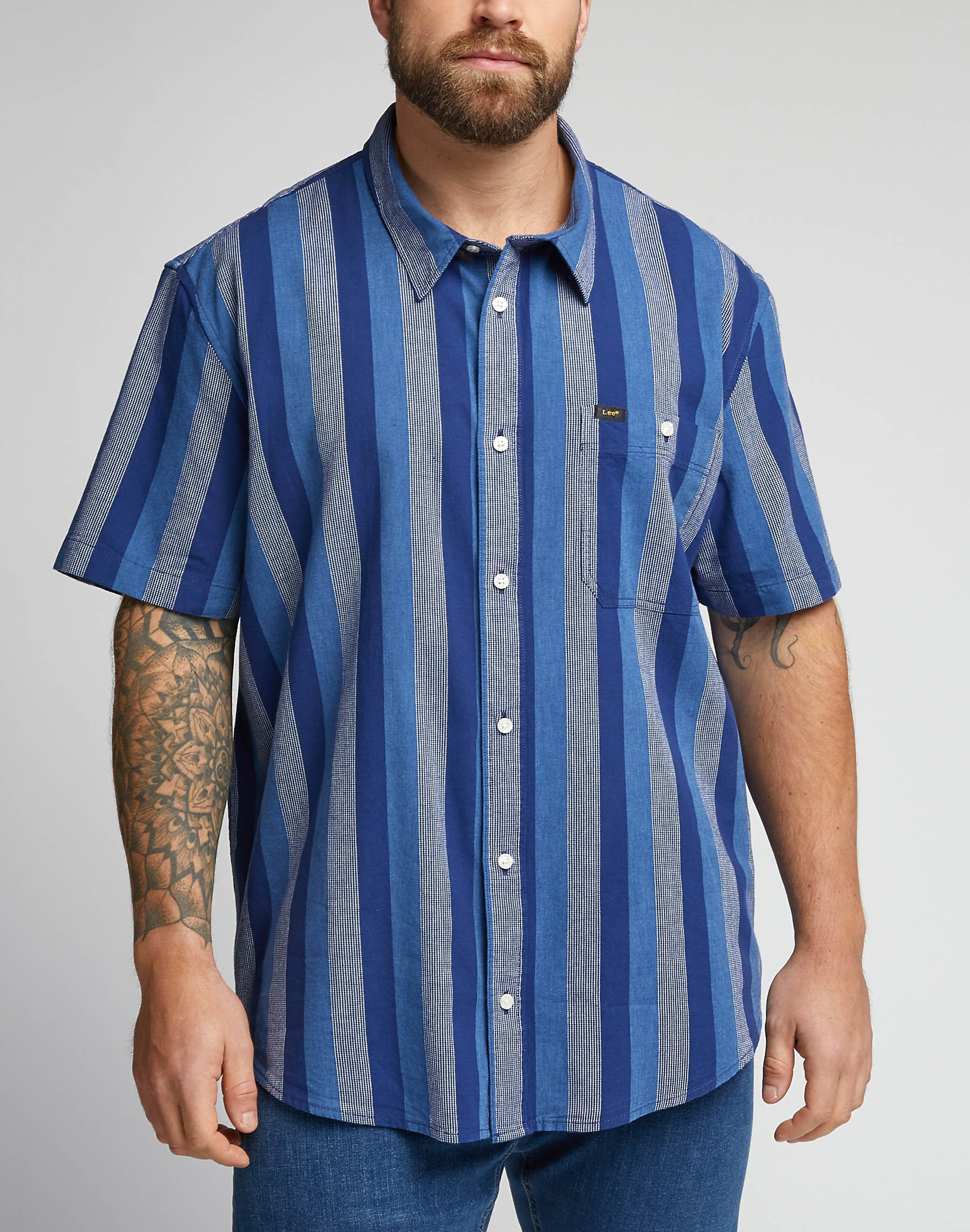 Pánská košile LEE L66GCB35 SS LEESURE SHIRT Navy Velikost: 5XL