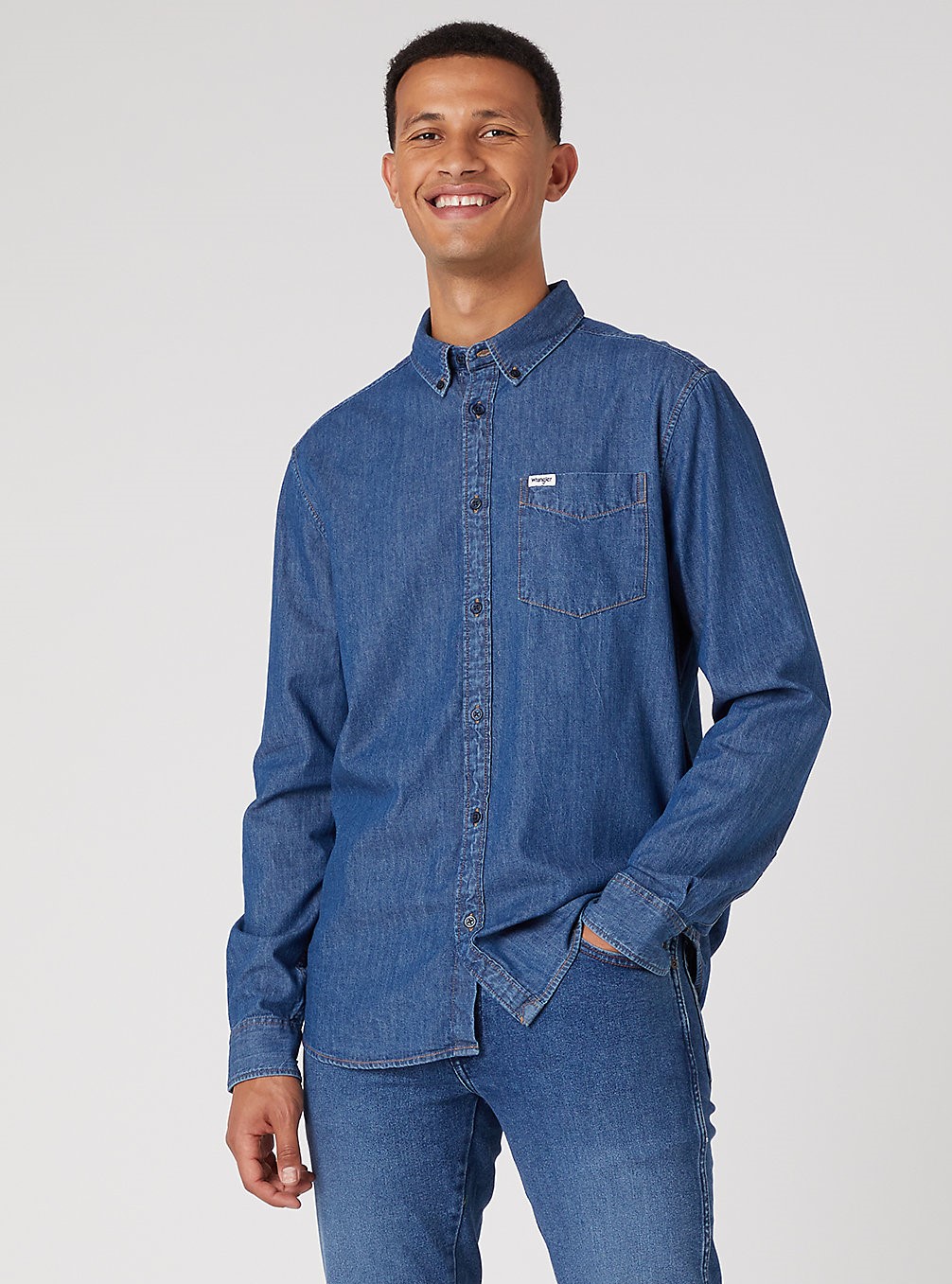 Pánská džínová košile WRANGLER W5B15K96N 1 PKT BUTTON DOWN SHIRT Dark Stone Velikost: M
