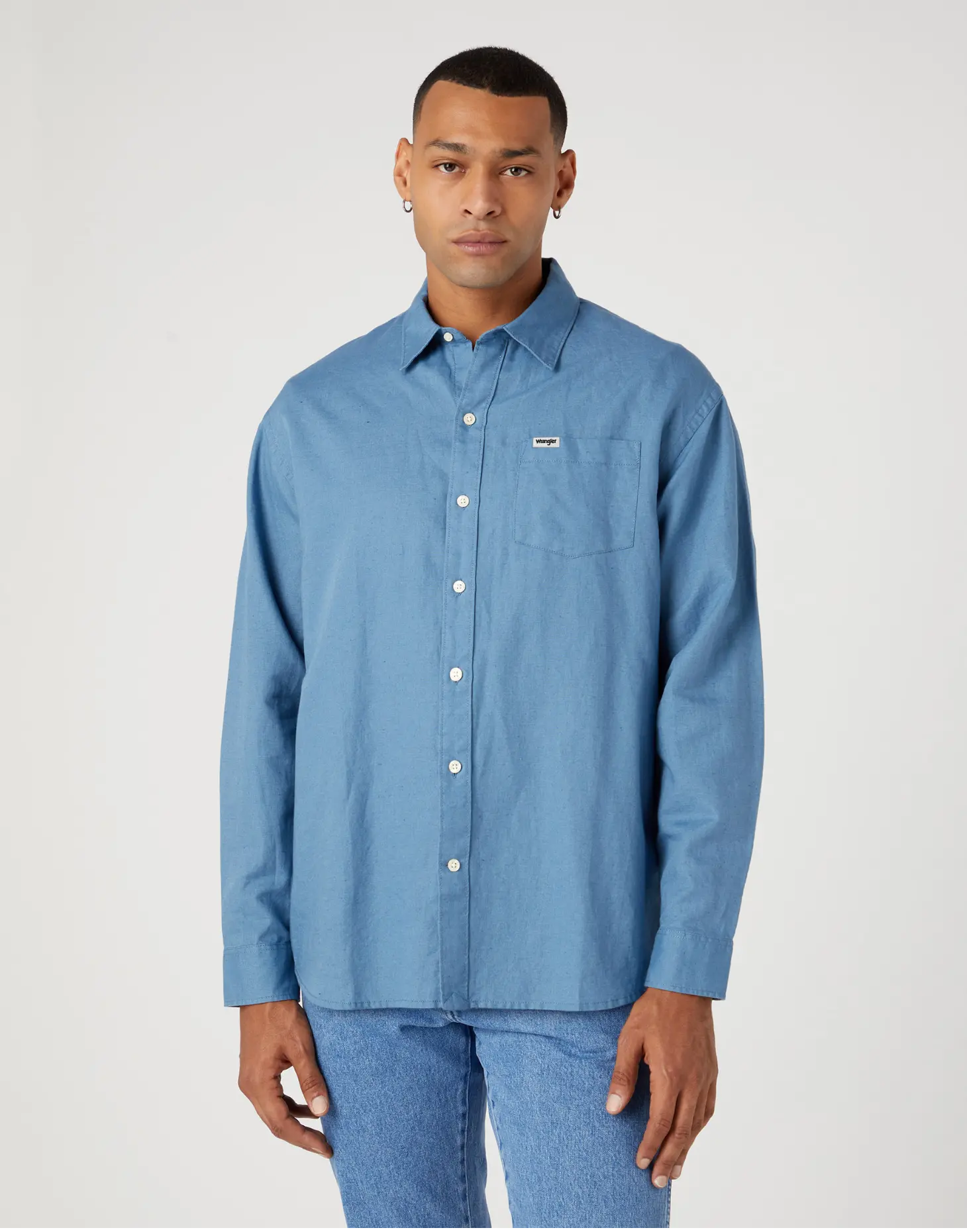 Pánská lněná košile WRANGLER W5D6LO84Z 1 PKT SHIRT Captains Blue Velikost: XL