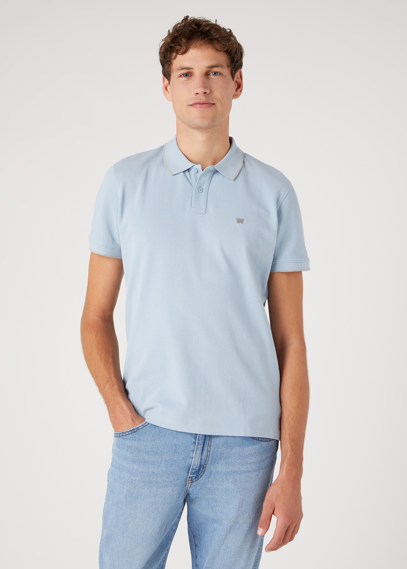 Pánská POLOKOŠILE WRANGLER W7BHK4M31 POLO SHIRT Blue Fog Velikost: XXL