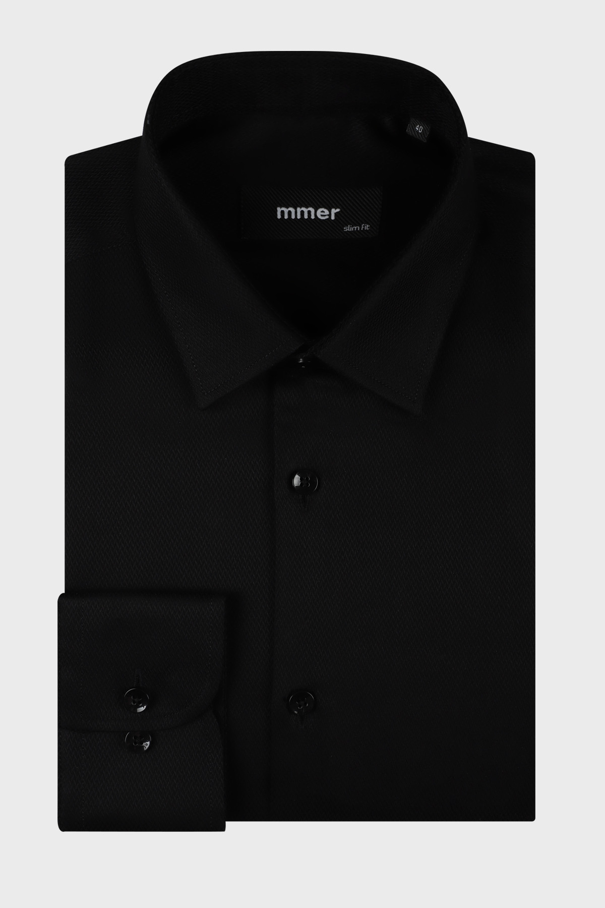 Pánská košile dlouhý rukáv MMER I004DSL Slim Fit černá Prodloužená Velikost: 42