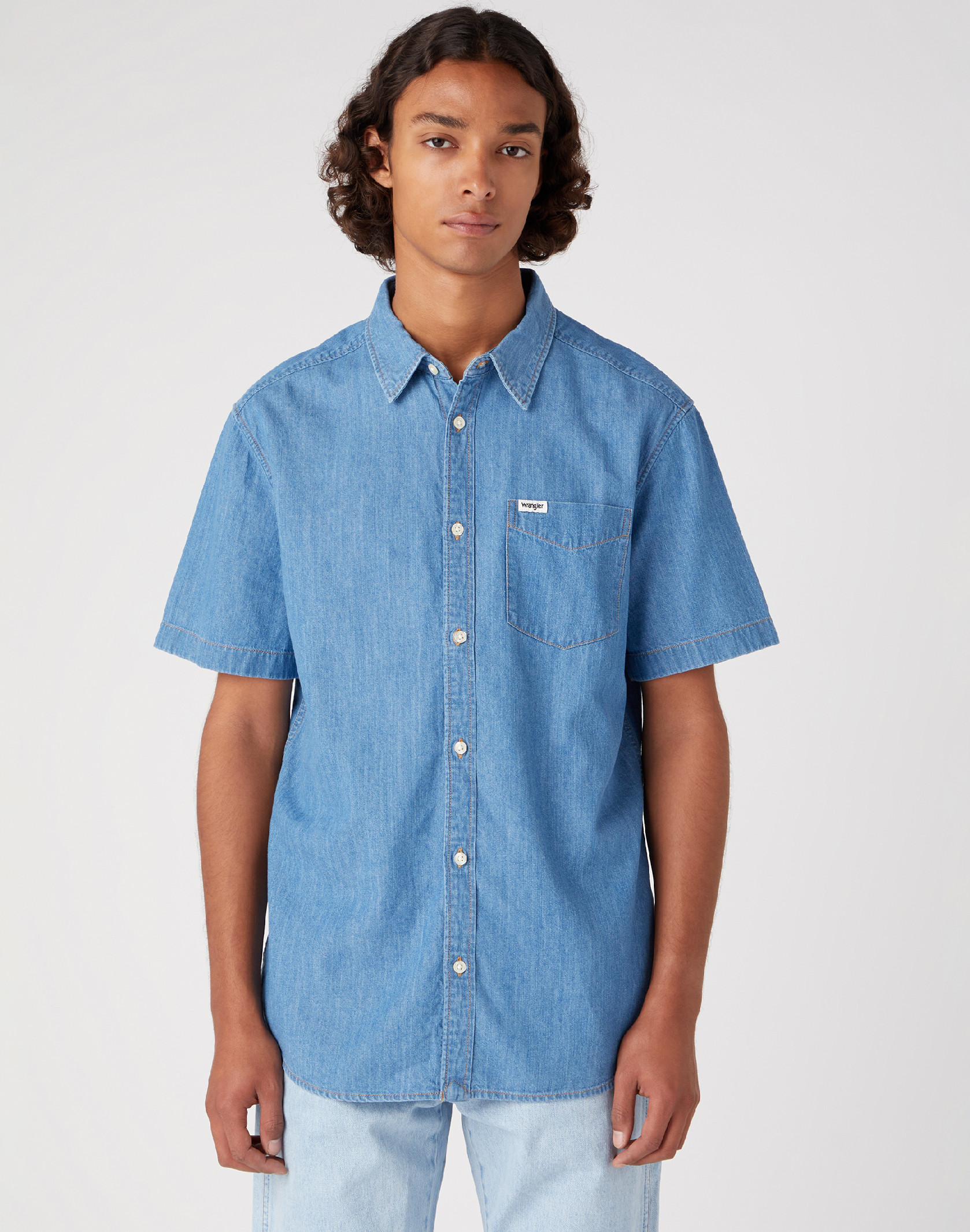 Pánská džínová košile WRANGLER W5K05K20D SS 1 PKT SHIRT Light Stone Velikost: XXL