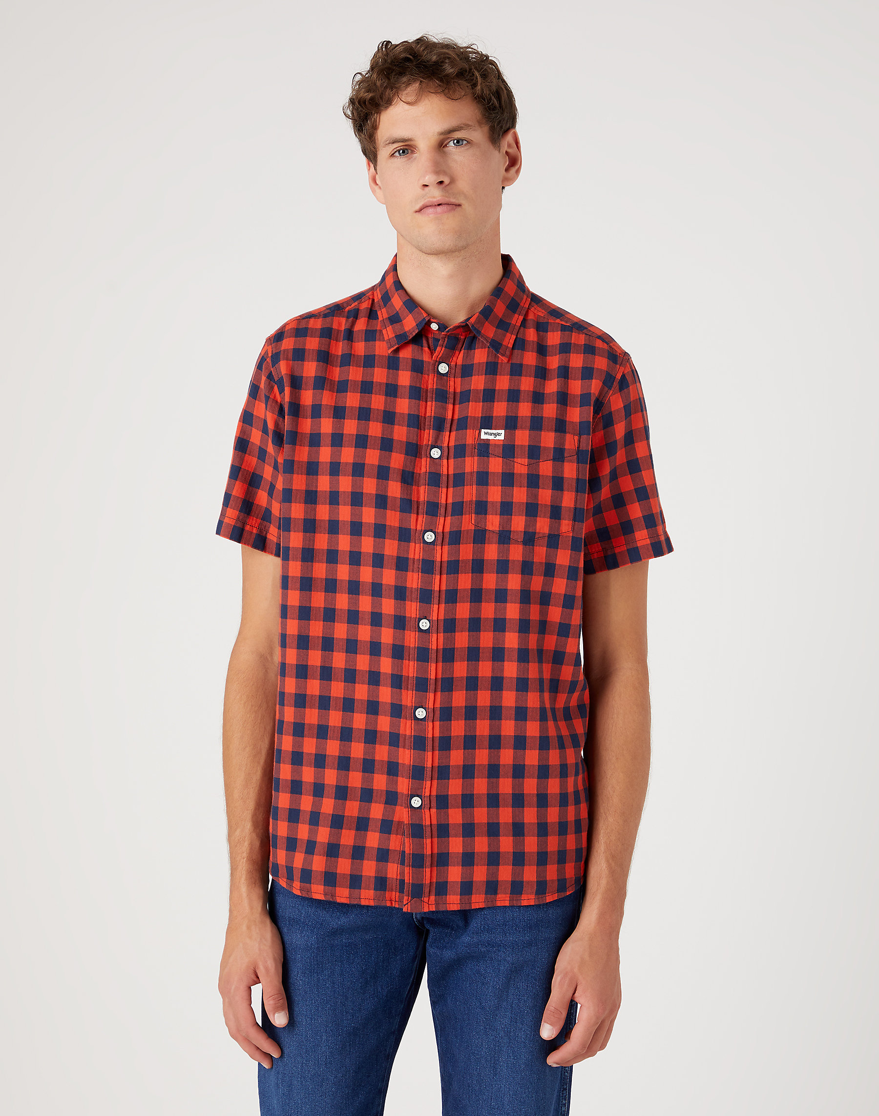 Pánská košile WRANGLER W5K02L114 SS 1 PKT SHIRT Navy Velikost: 4XL