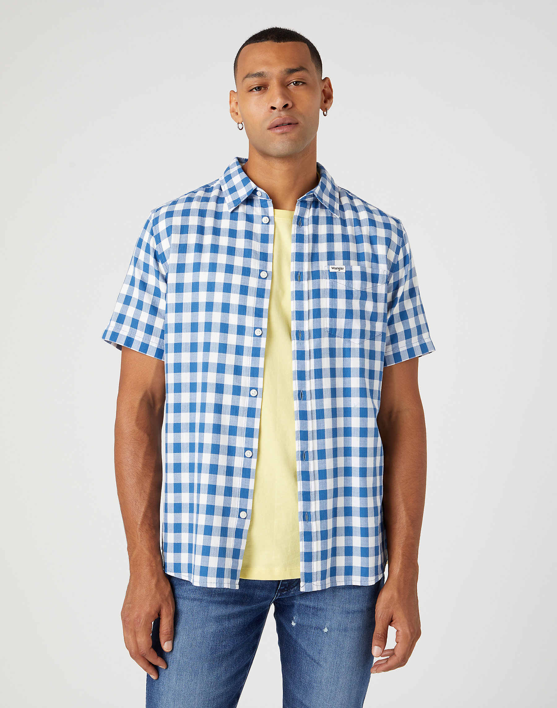 Pánská košile WRANGLER W5K02L69F SS 1 PKT SHIRT Deep Water Velikost: M