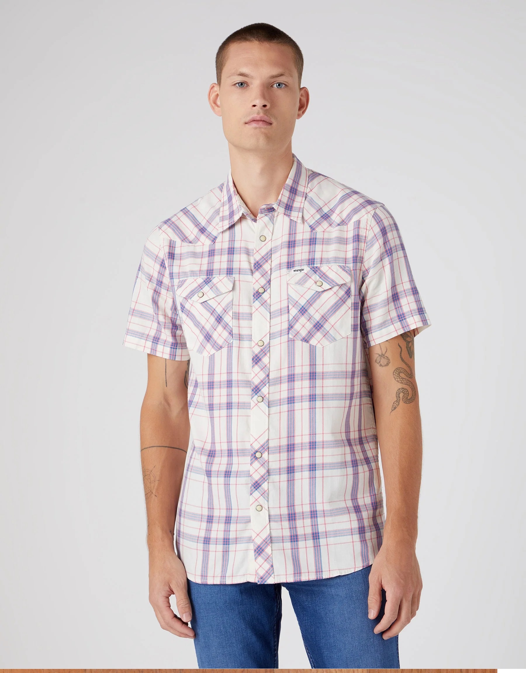 Pánká košile WRANGLER W5H83OW02 SS WESTERN SHIRT Worn White Velikost: XXXL