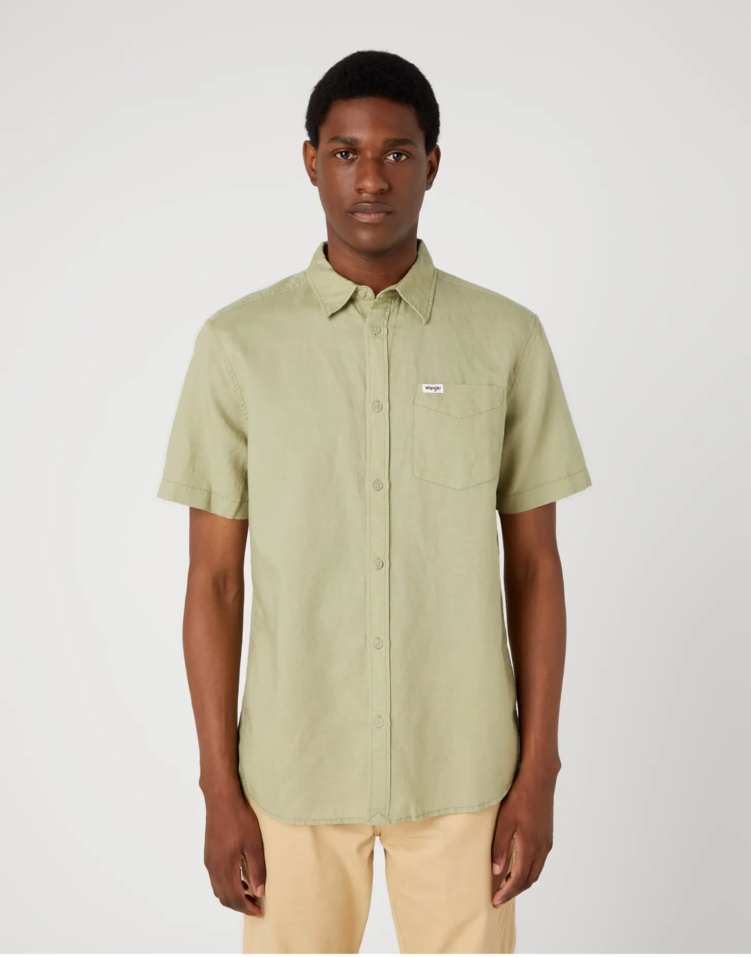 Pánská košile WRANGLER W5K0LOG15 SS 1 PKT SHIRT Tea Leaf Velikost: 4XL