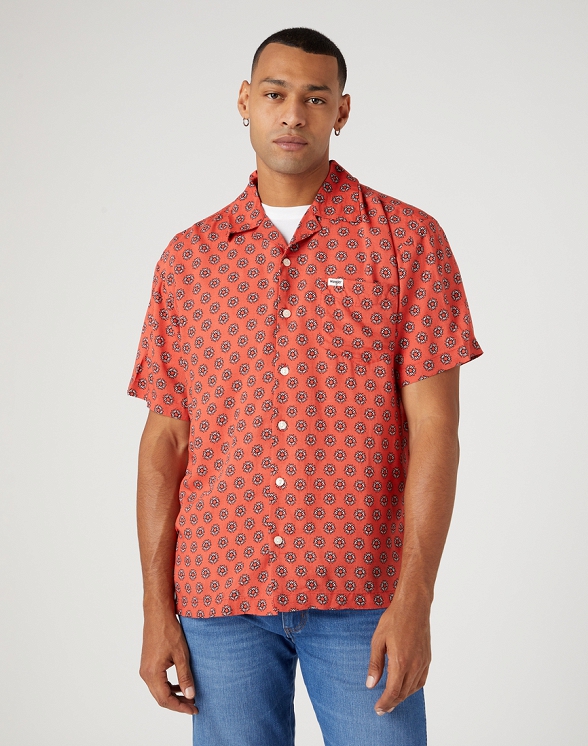 Pánská košile WRANGLER W5D5TIR41 1 PKT RESORT SHIRT Paprika Velikost: XXXL