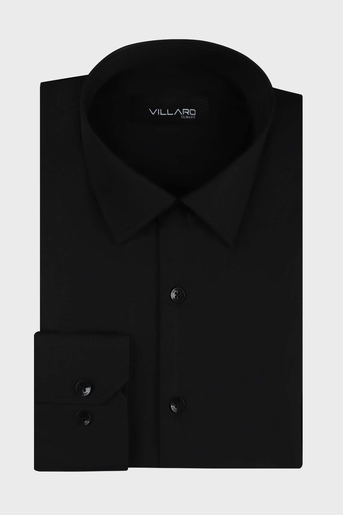 Pánská košile dlouhý rukáv VILLARO by MMER 006DSB Slim Fit černá Velikost: 45