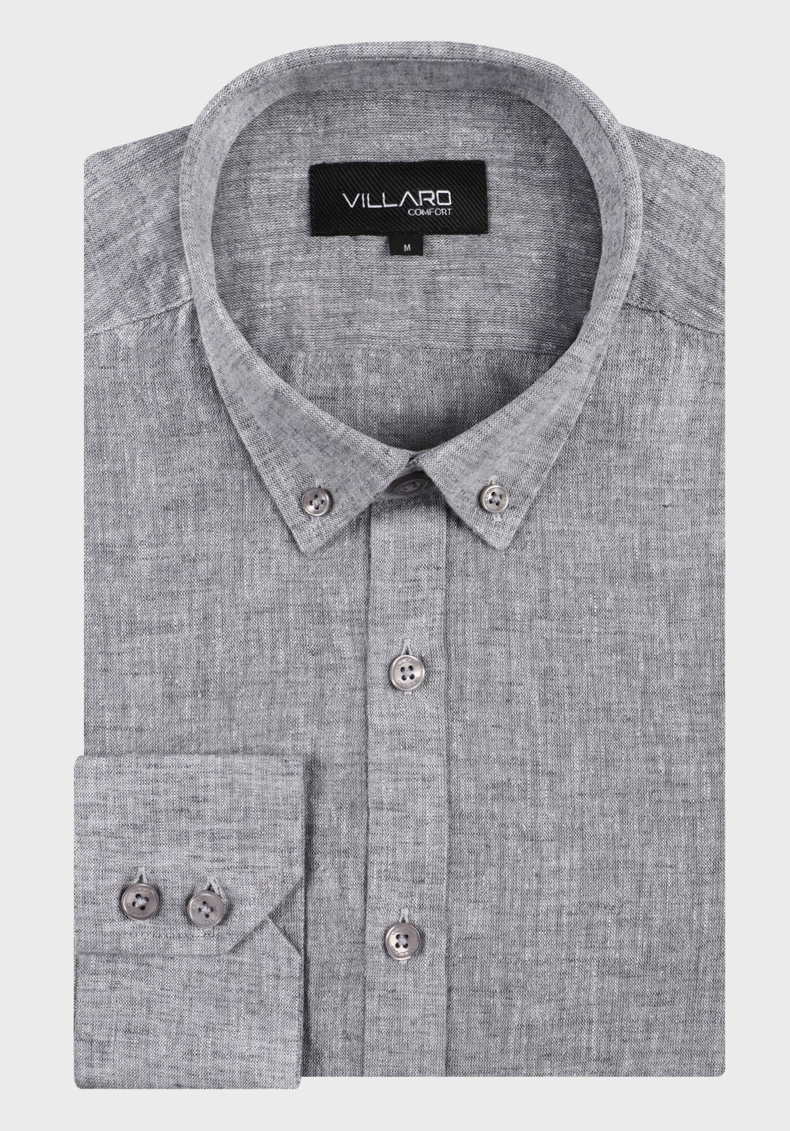 Pánská košile dlouhý rukáv VILLARO by MMER I108BSA šedá lněná Comfort Velikost: XL