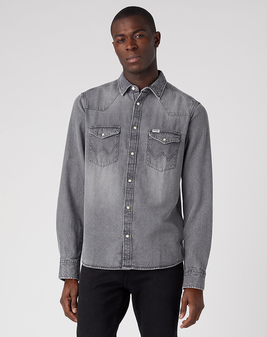 Pánská džínová košile WRANGLER 112341918 LS WESTERN SHIRT Black Authentic Velikost: S