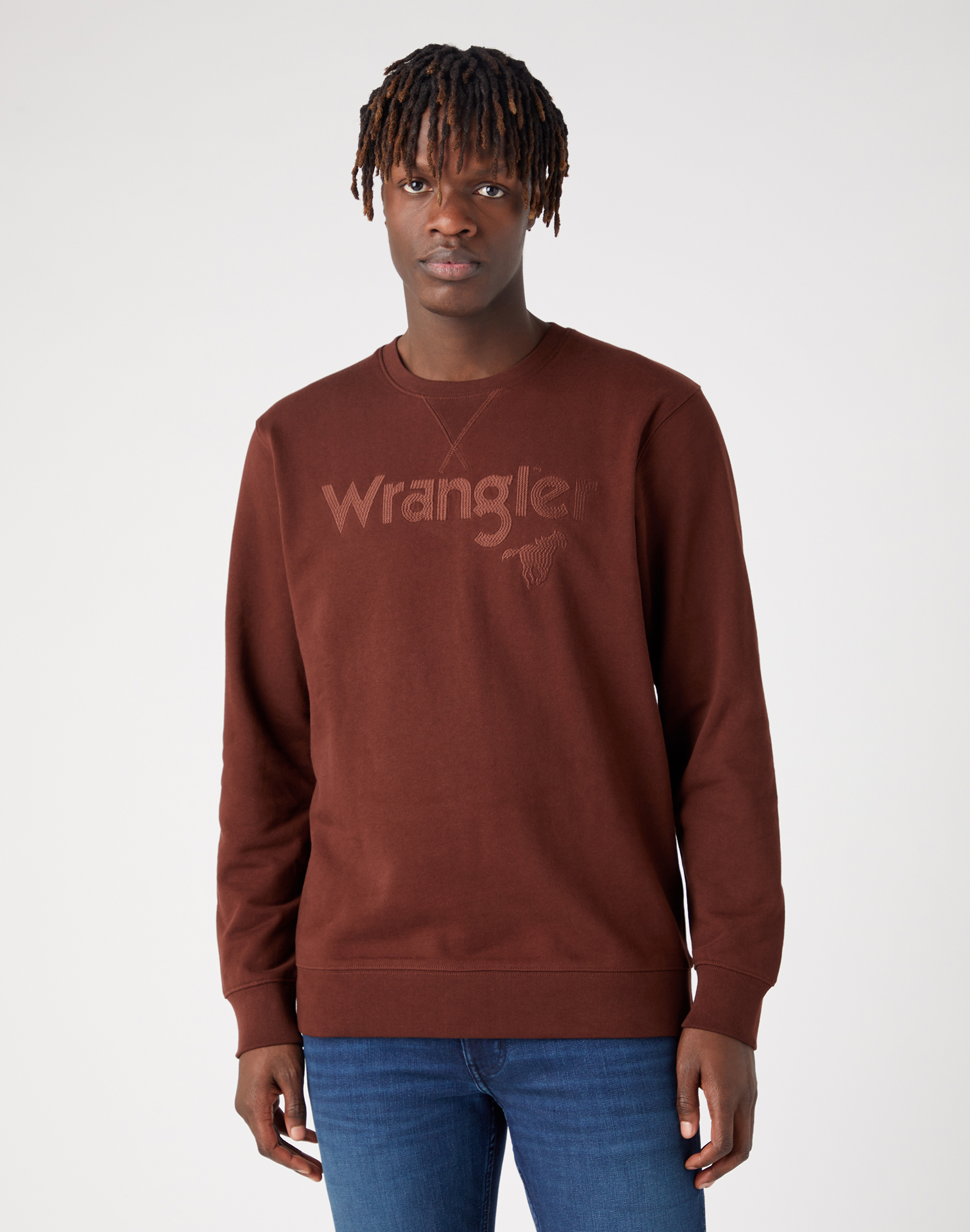 Pánská mikina WRANGLER W6MSI4H44 112341213 LOGO CREW SWEAT Potting Soil Velikost: XXXL