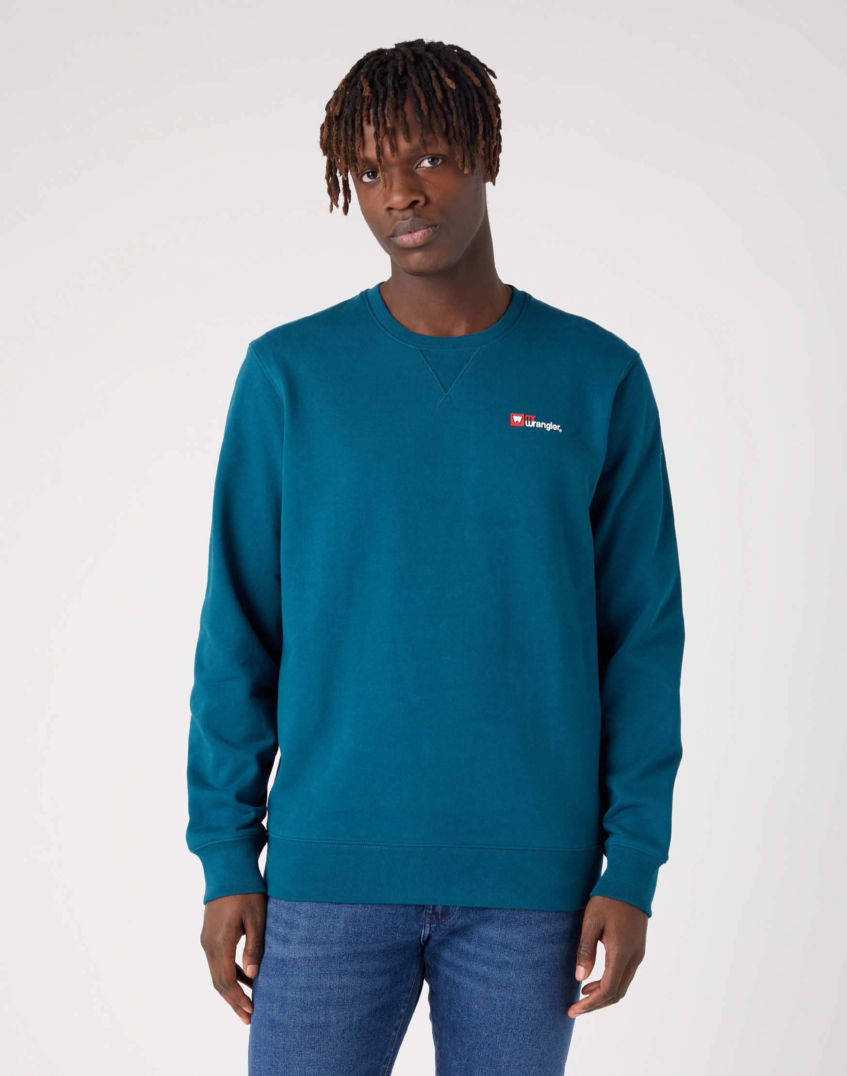 Pánská mikina WRANGLER W6MSI4G03 112341210 LOGO CREW SWEAT Deep Teal Green Velikost: XXL