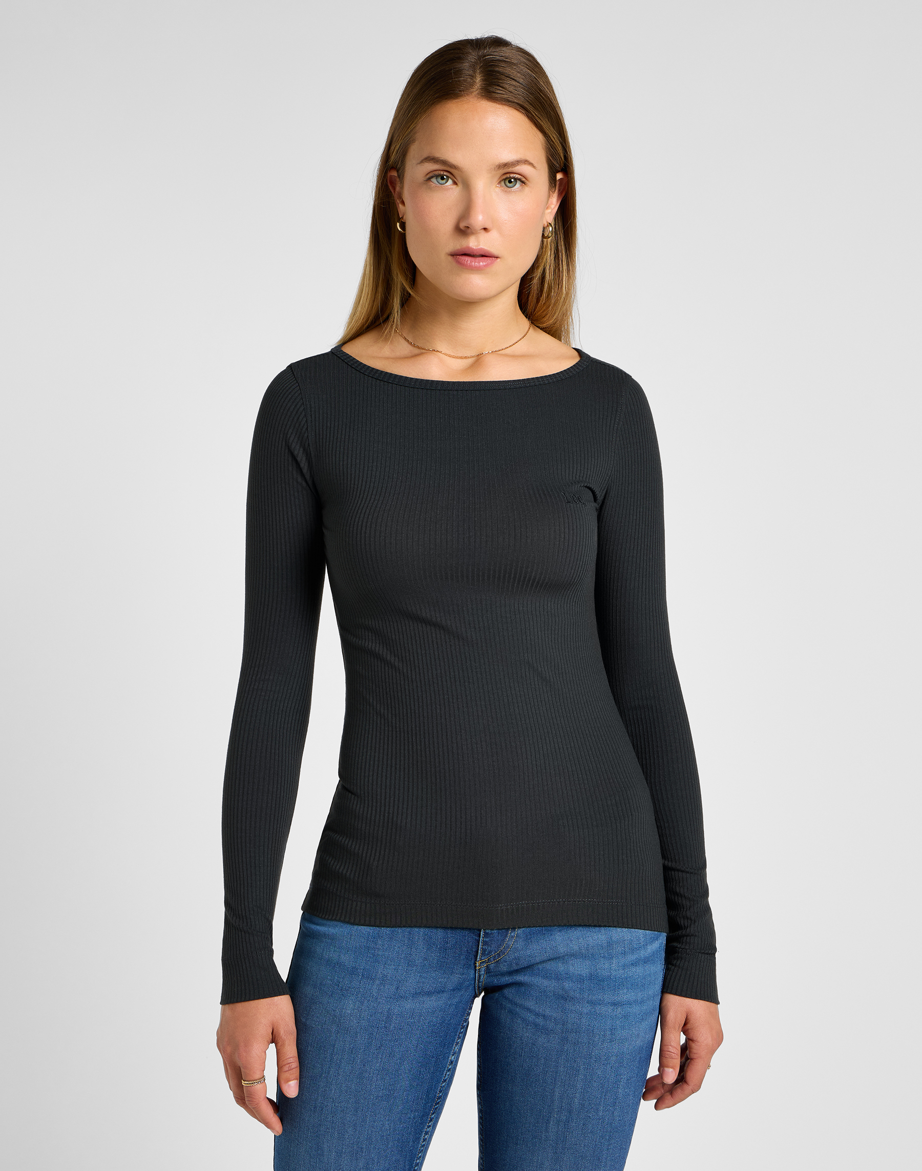 Dámské tričko dlouhý rukáv LEE LQ59IPA75 112341577 LS BOAT NECK TEE Charcoal Velikost: L