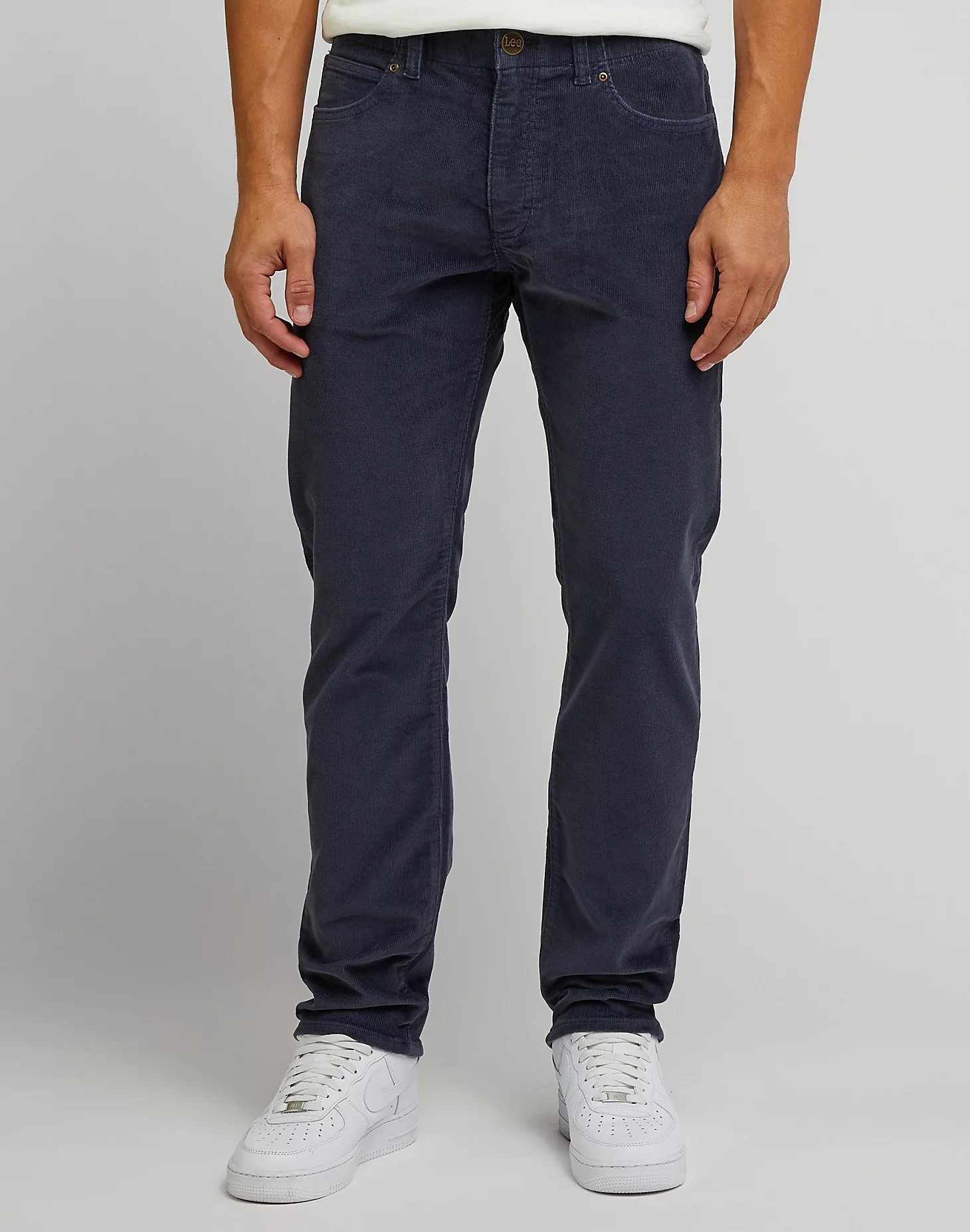 Pánské manšestrové kalhoty LEE L72AUDE52 112343356 SLIM FIT MVP Dusty Navy Velikost Pas/Délka: 30/34