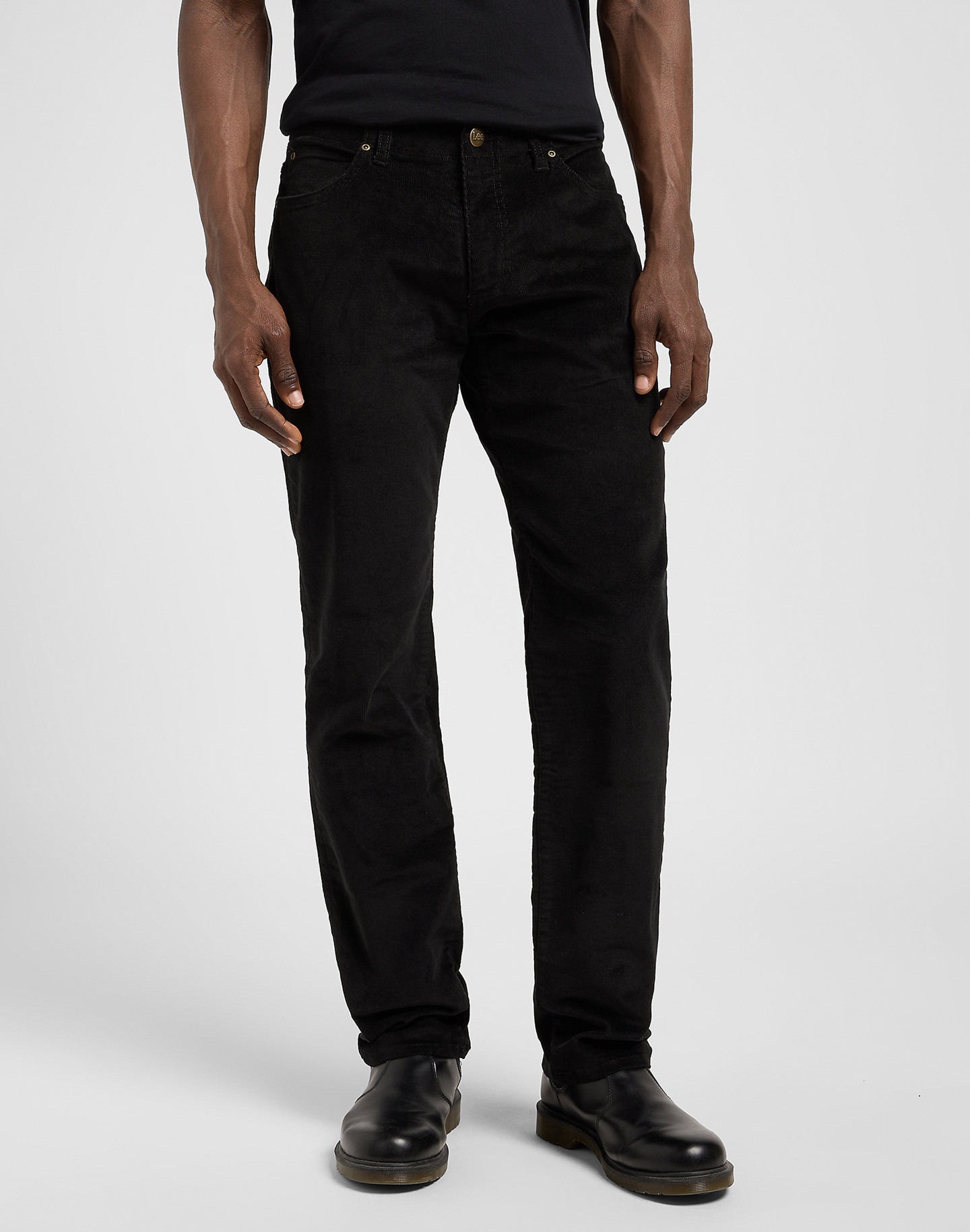 Pánské manšestrové kalhoty LEE L72BUD01 112343355 STRAIGHT FIT MVP Black Velikost Pas/Délka: 42/32