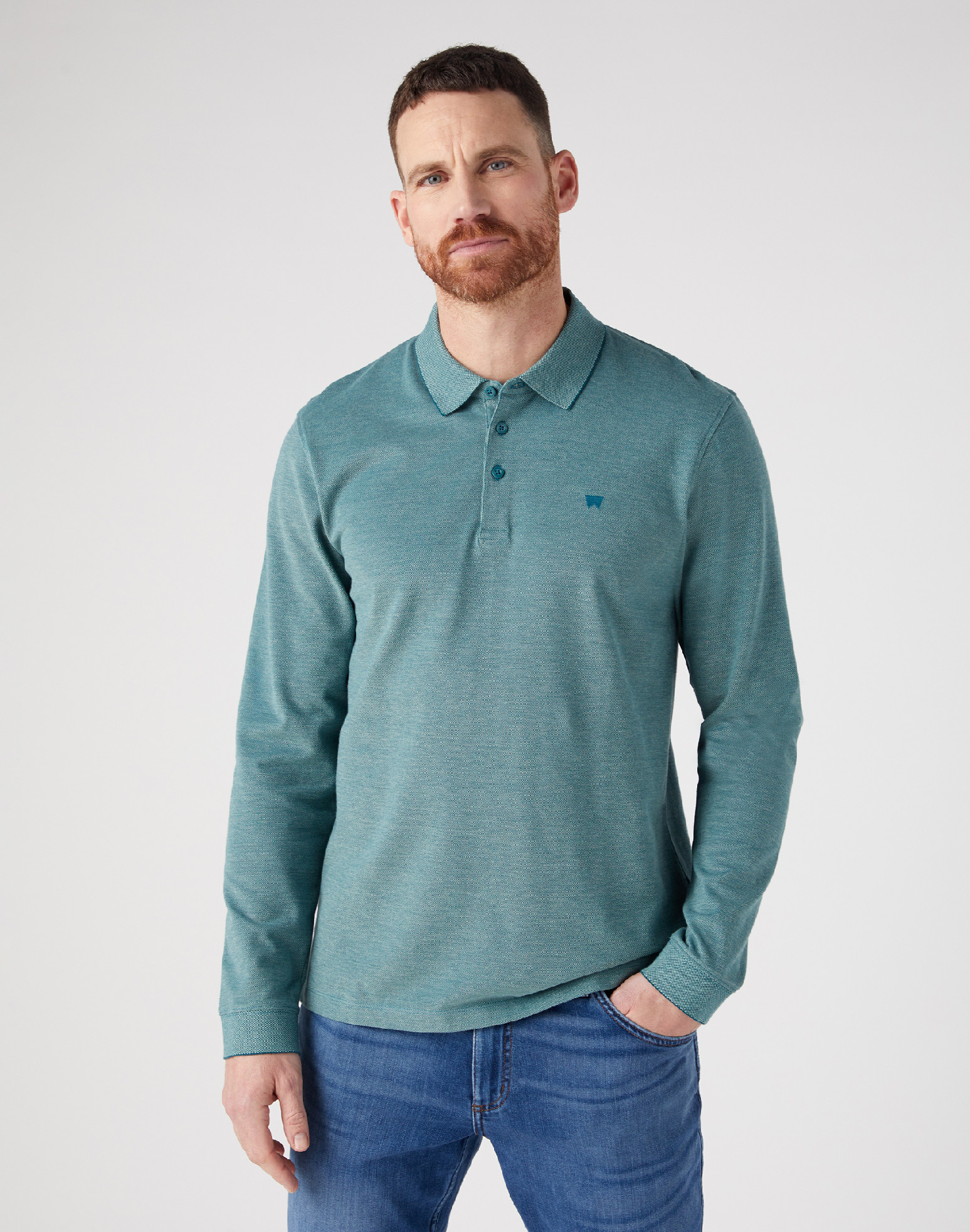 Pánská polokošile WRANGLER W7MJKHG03 112341119 LS REFINED POLO Deep Tail Green Velikost: XL