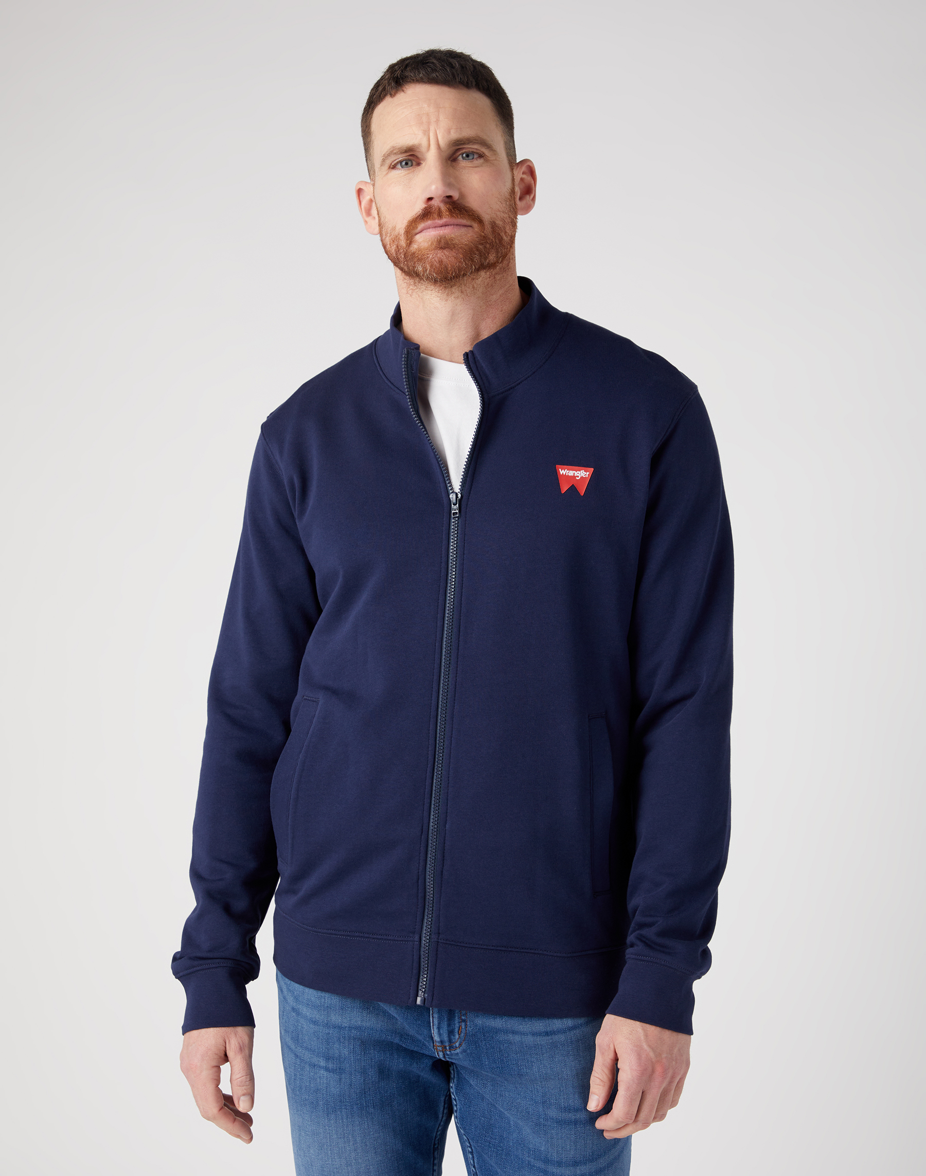 Pánská mikina celopropínací WRANGLER W663I3XW4 112341207 FUNNEL NECK ZIP Real Navy Velikost: XXXL