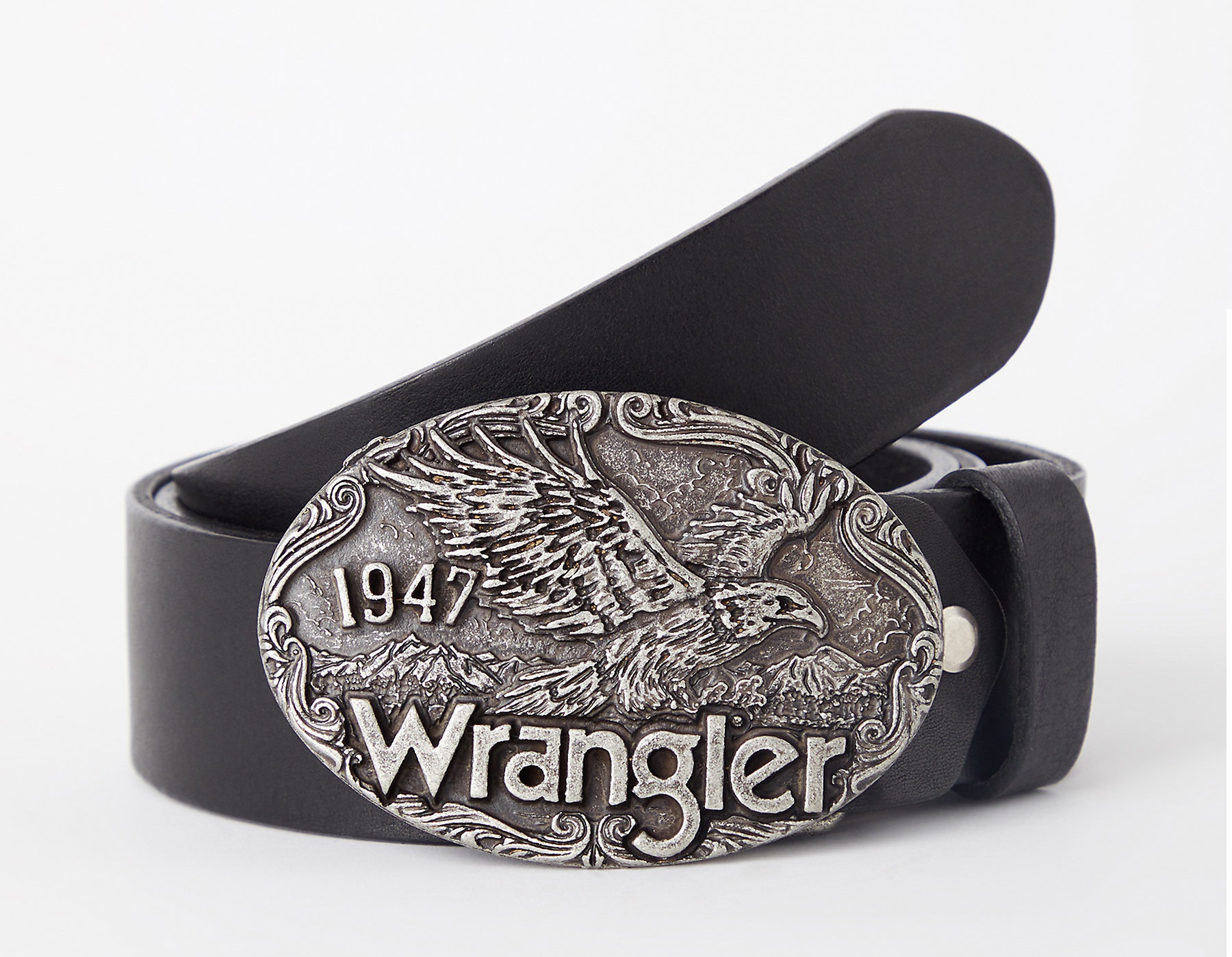 Kožený opasek WRANGLER W0E5U1100 112141114 W EAGLE BELT Black Velikost: 90 cm
